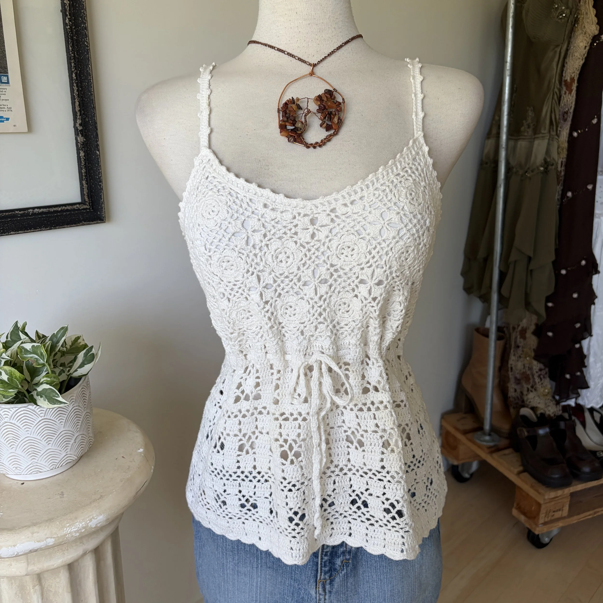 White Crochet Tank Top 