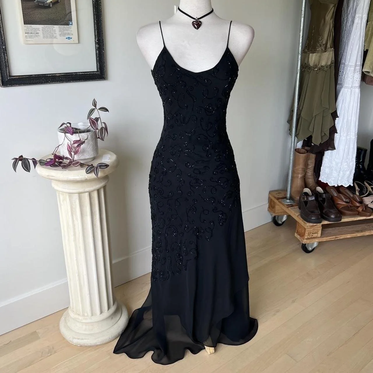 Vintage Beaded Black Gown