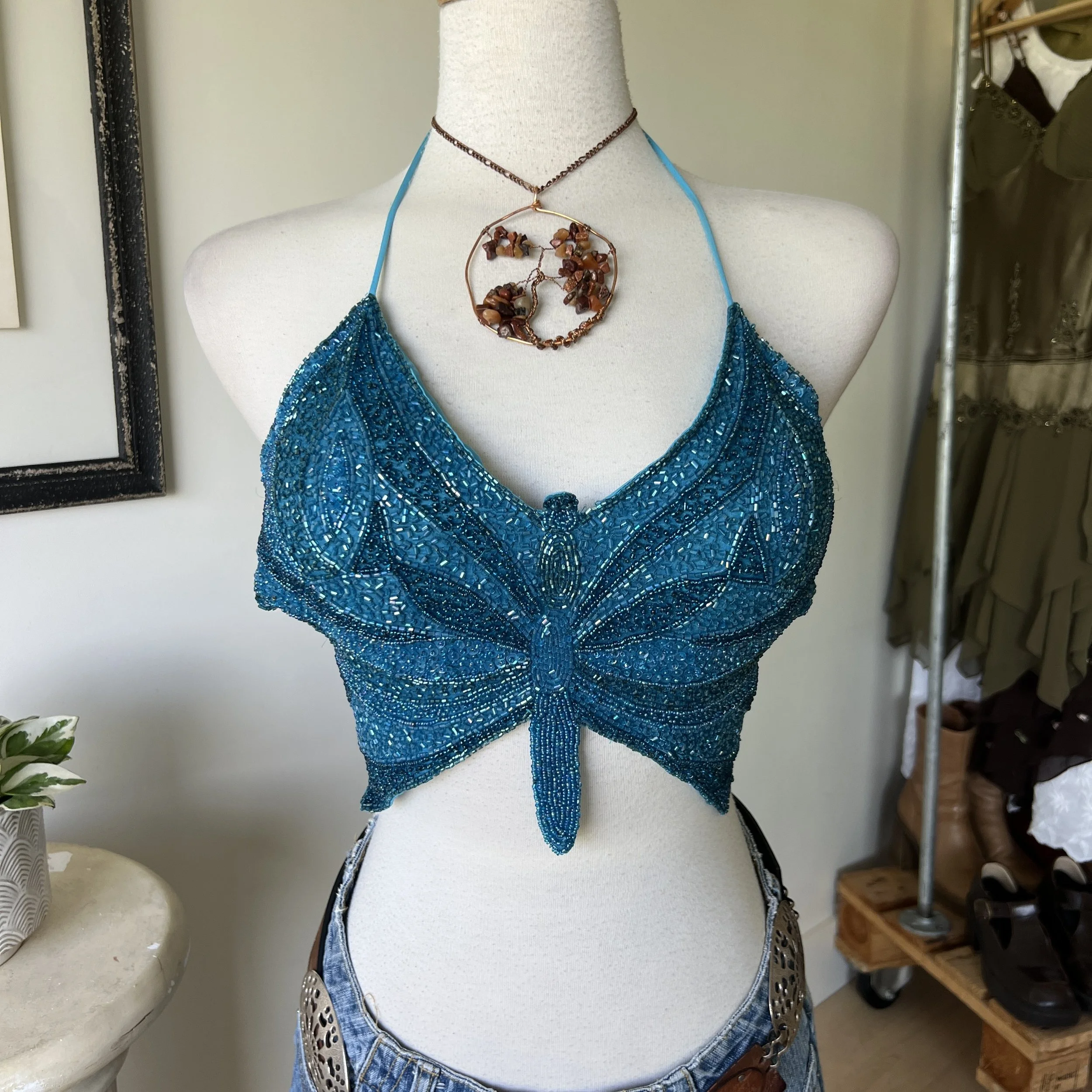 Vintage Beaded Butterfly Top