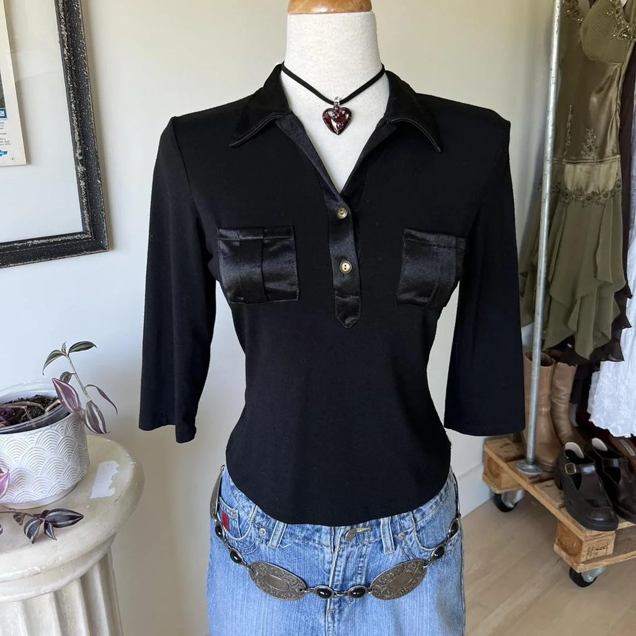 Vintage Collared Black Top