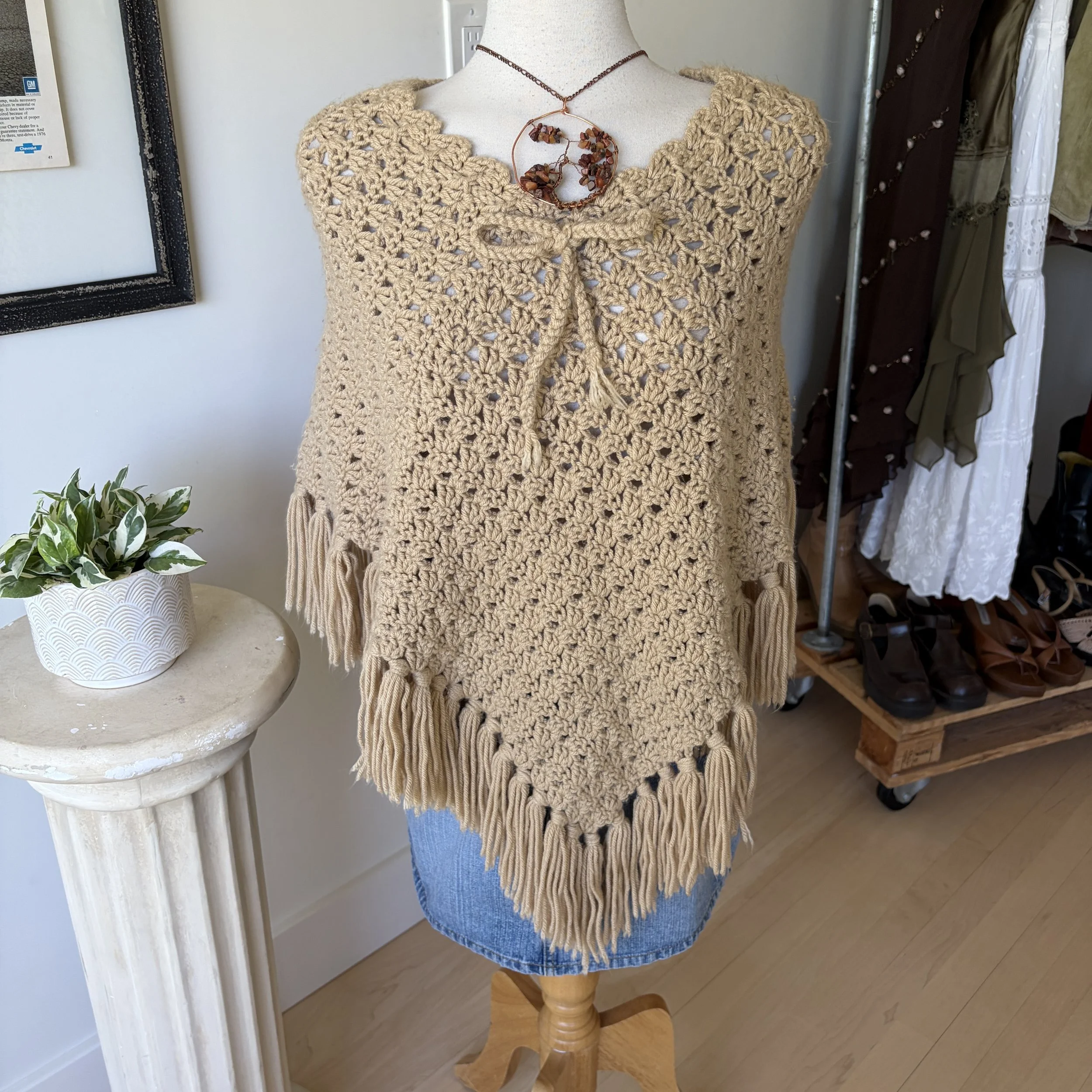 Vintage Crochet Knit Poncho