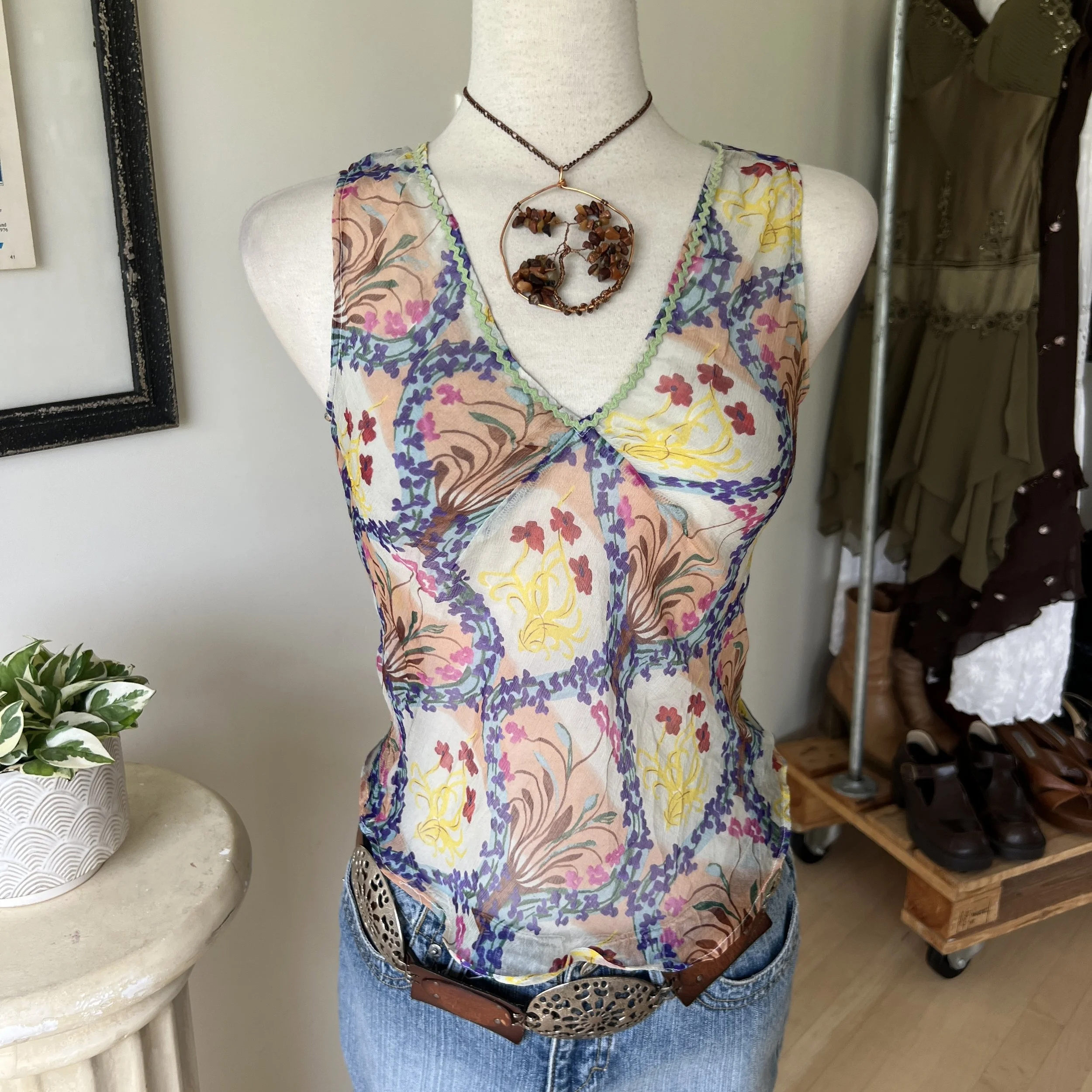 Floral Silk Tank Top 