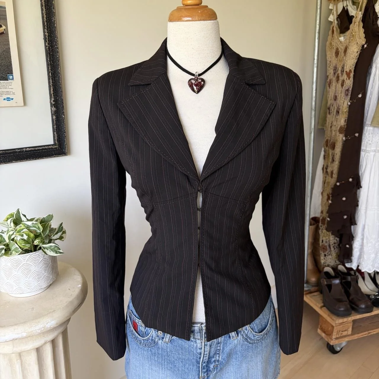 Vintage Pinstripe Long Sleeve Blazer