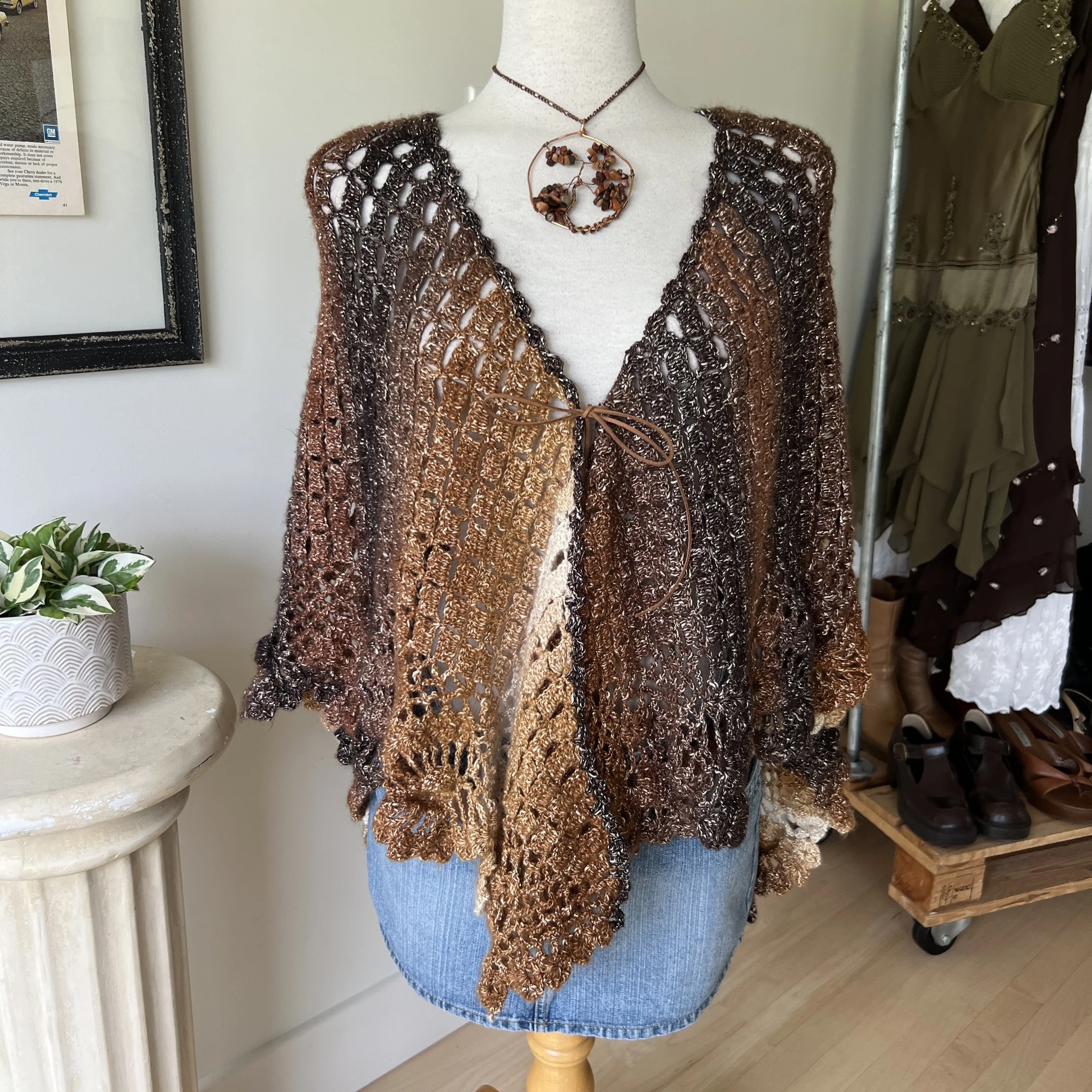 Vintage Boho Crochet Poncho 