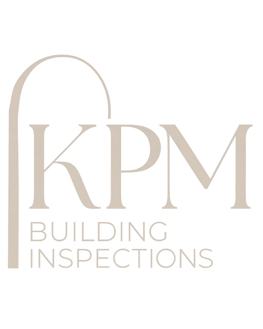 Logo for KPM Building Inspections featuring stylized text and a curved line design.