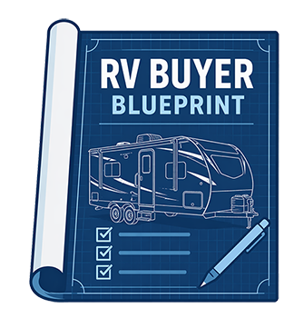 A blueprint clipart linked to RV Buyer Blueprint document page.