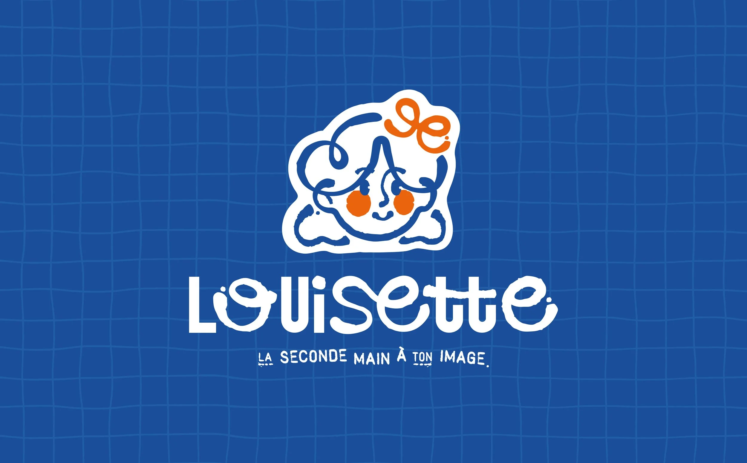 Logo d'Interactive, une main tenant une image et le texte 'la seconde main à ton image' sur un fond bleu avec un motif de grille