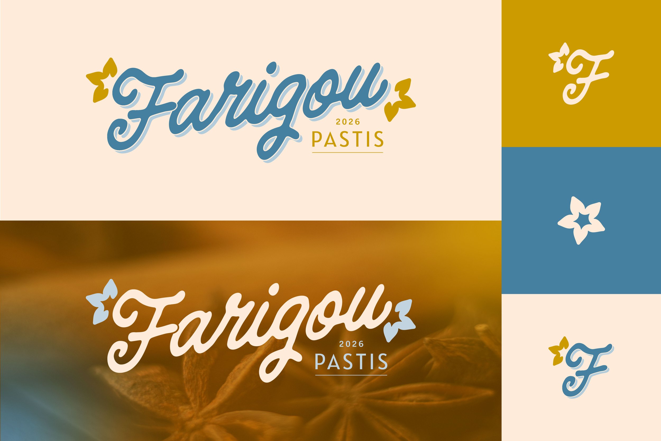 Une image promotionnelle d'une gamme de pâtisseries pastel de l'année 2026 avec des éléments de design aux couleurs pastel, incluant un logo avec des motifs de papillons.