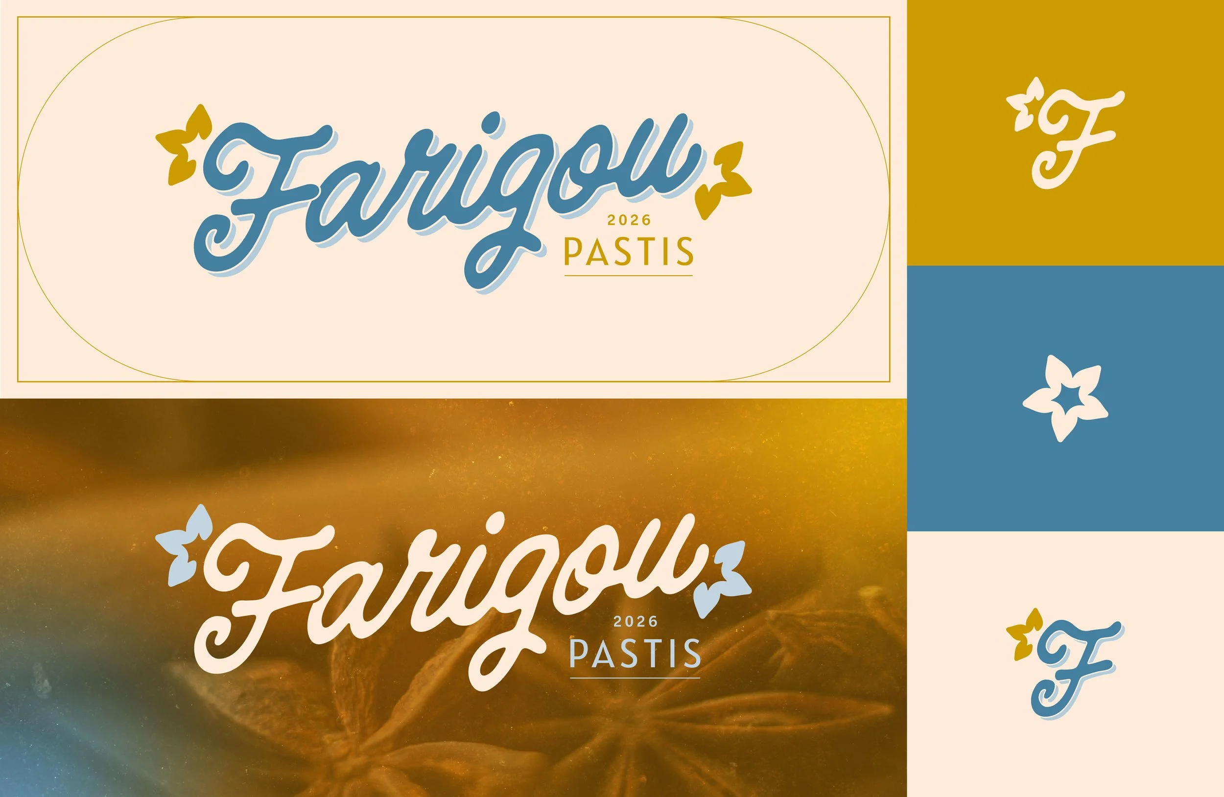 Une image promotionnelle d'une gamme de pâtisseries pastel de l'année 2026 avec des éléments de design aux couleurs pastel, incluant un logo avec des motifs de papillons.