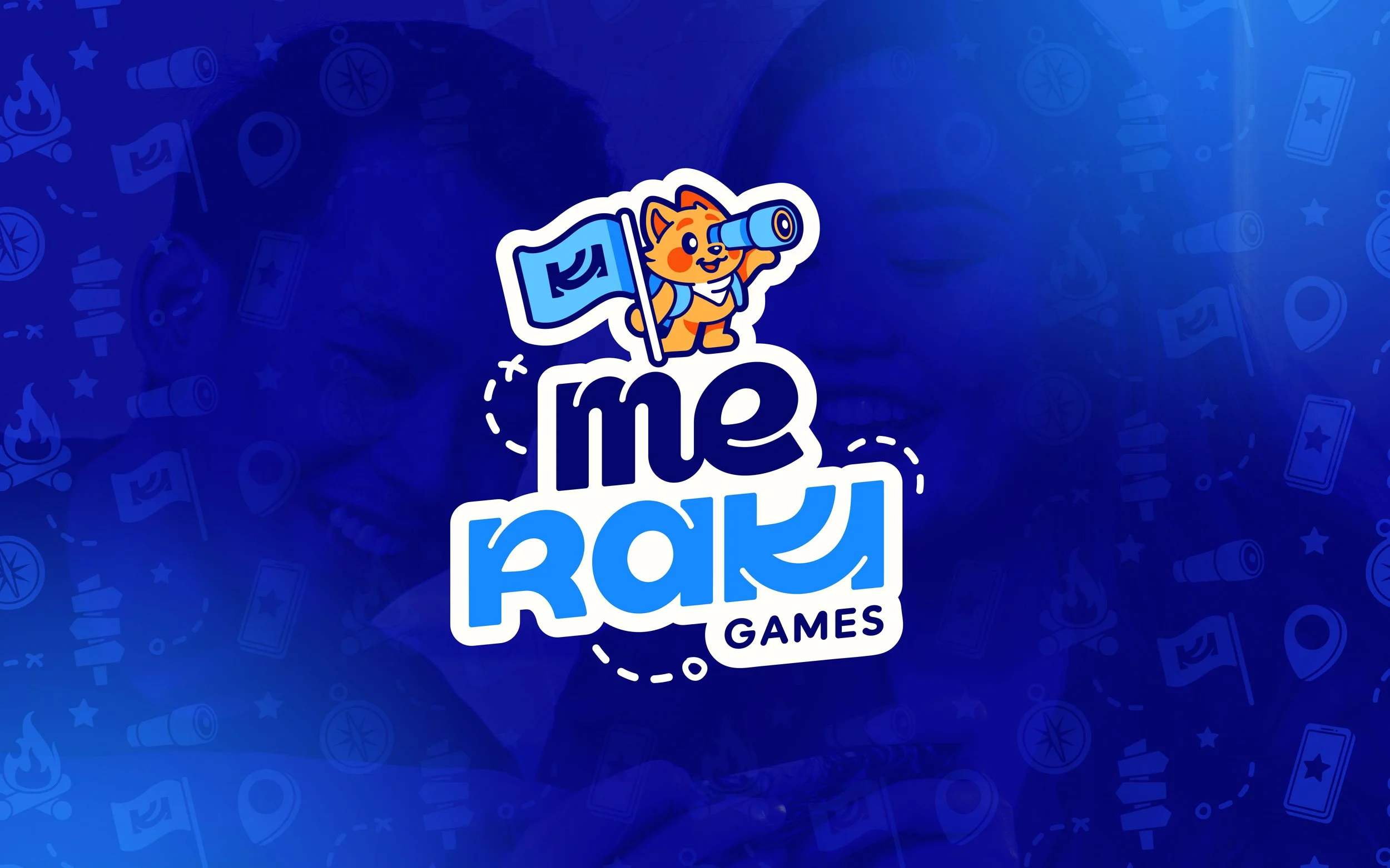 Logo de la marque Mekka Games avec un chat tenant une lunette et un drapeau.