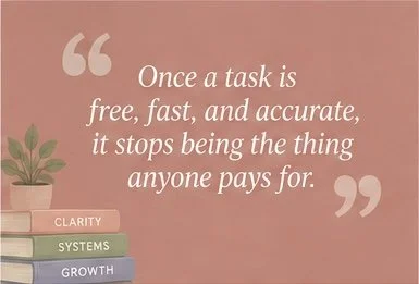 Quote graphic reading once a task is free, fast, and accurate, it stops being the thing anyone pays for