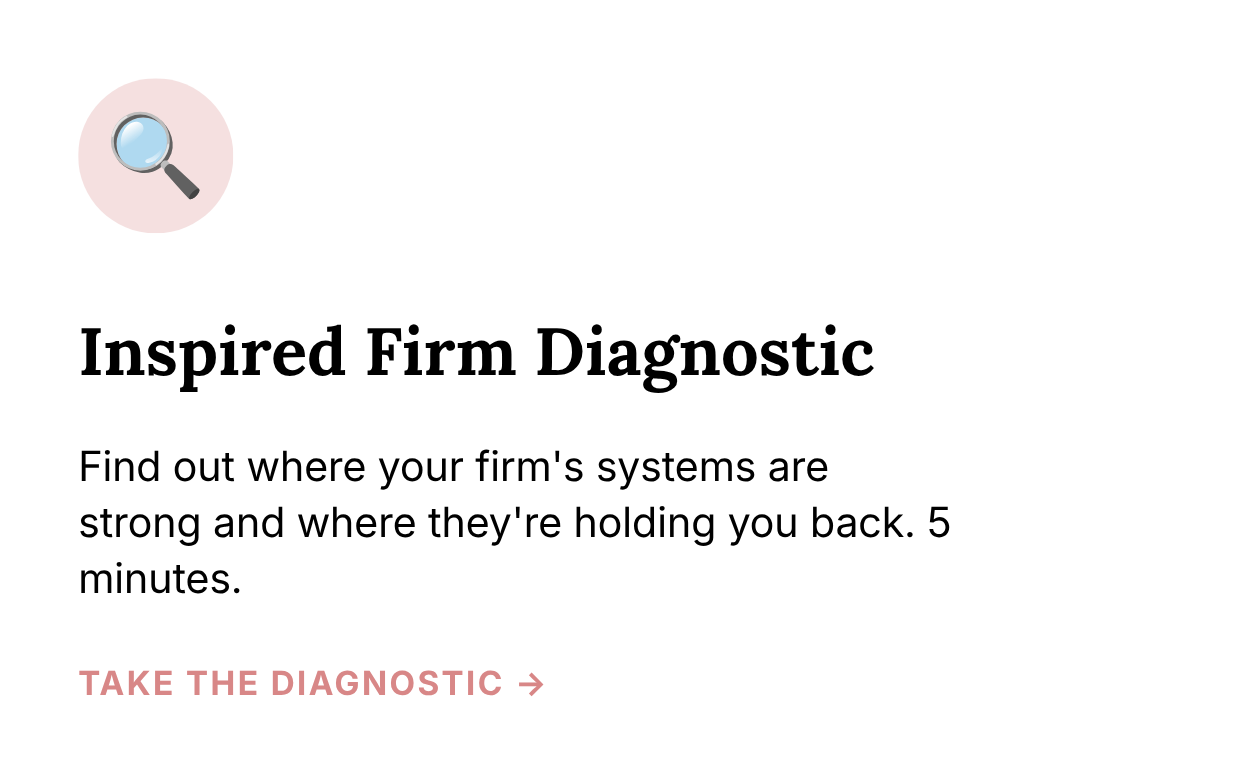 Inspired Firm Diagnostic, find out where your firm's systems are strong and where they're holding you back, 5 minutes, take the diagnostic
