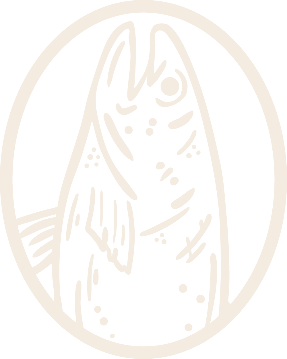Black and white illustration of a fish in an oval frame.
