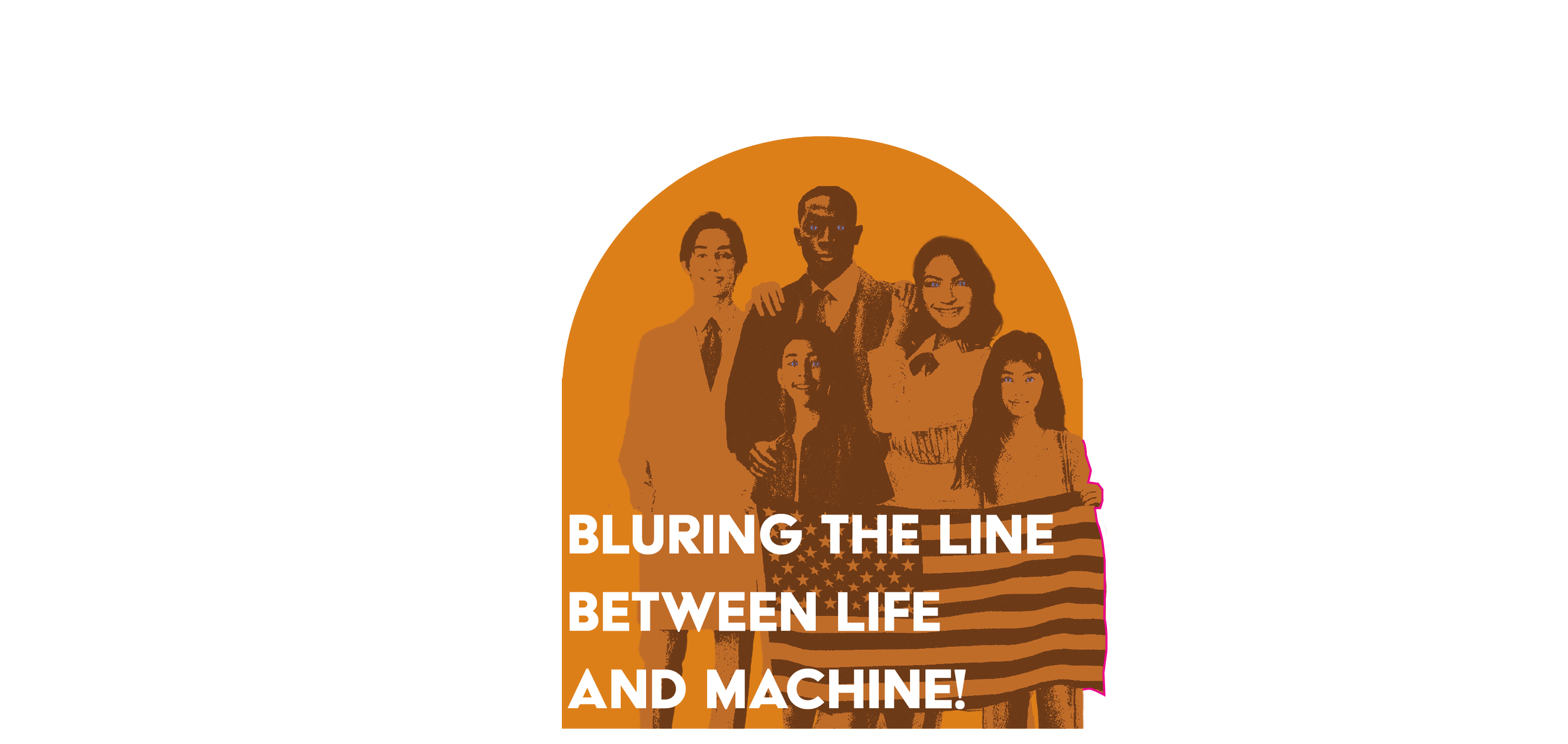 Short Form Stellar Atomics Sticker with Scientist and Android Family holding the American Flag