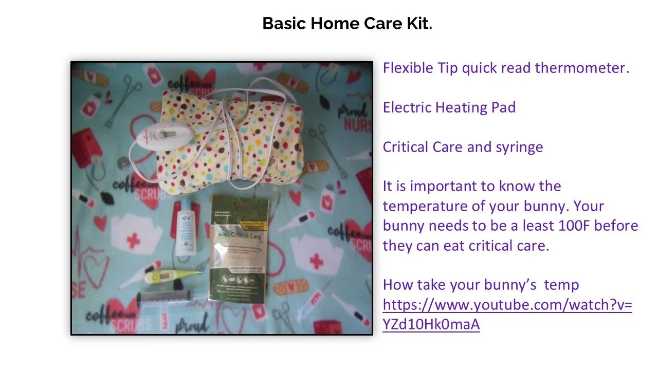 A home care kit with a polka dot cloth bag, digital thermometer, critical care solution, alcohol spray, and a hot/cold pack, placed on a colorful background with medical-themed illustrations.