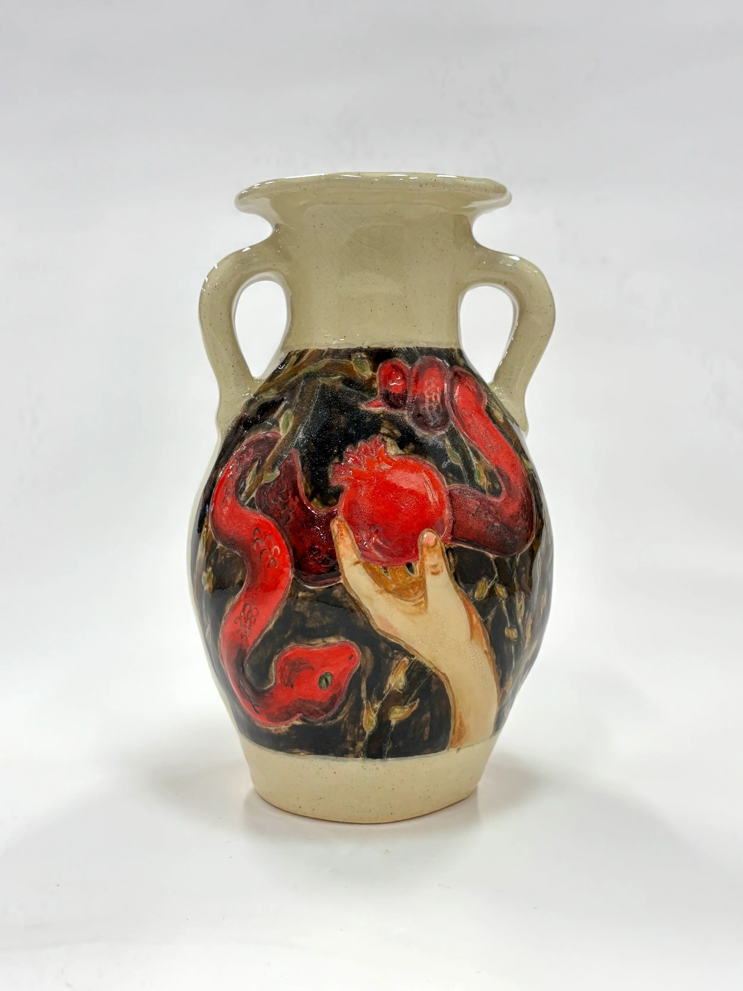 "Eve side 1," 2025,
stoneware, underglaze, glaze
8 x 4 ¾ x 4 ¾ in
