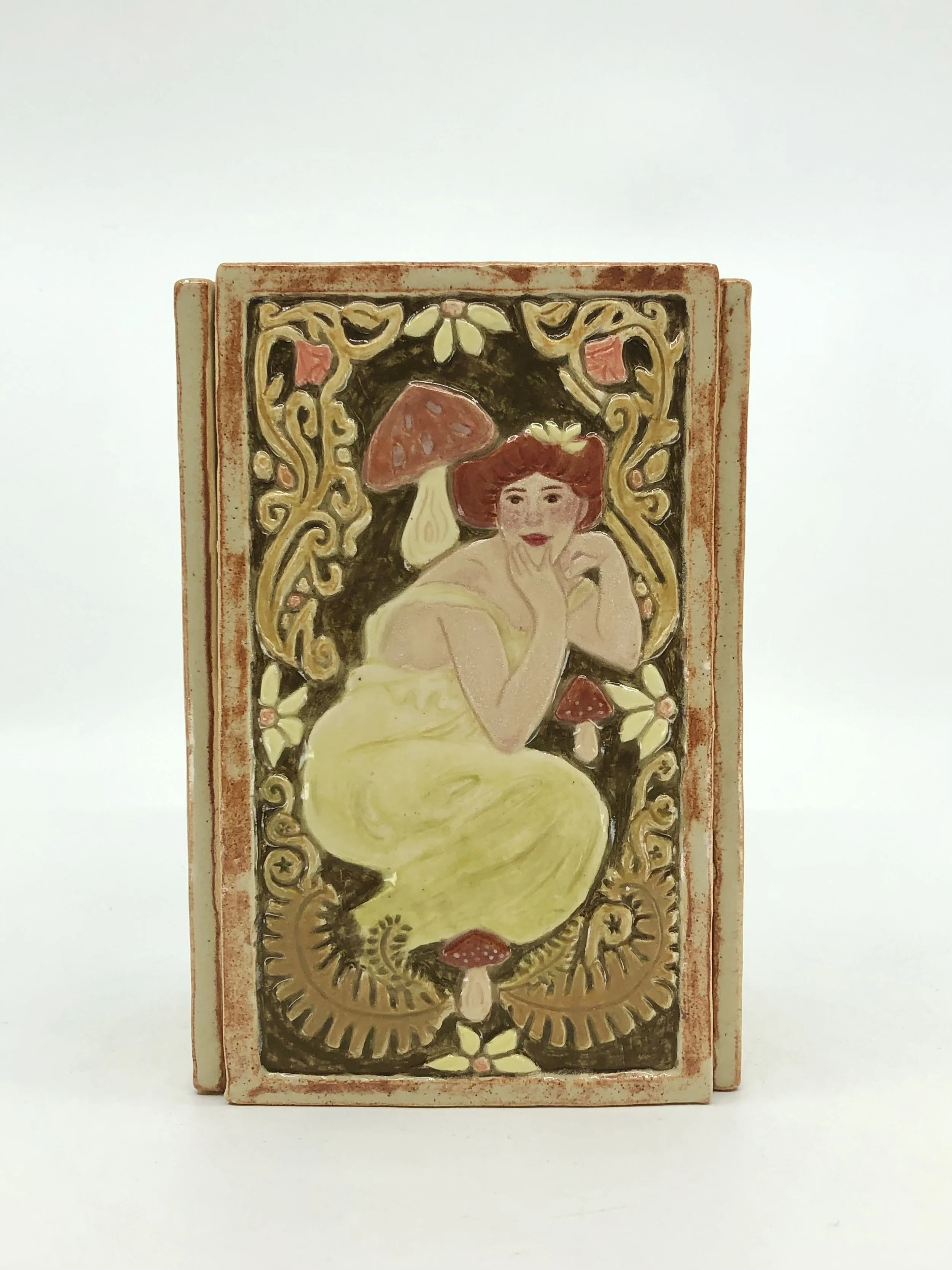 "Springtime," 2024, ceramic, underglaze, glaze, 6 ¾ H x 4 ¼ W x 3 D in.