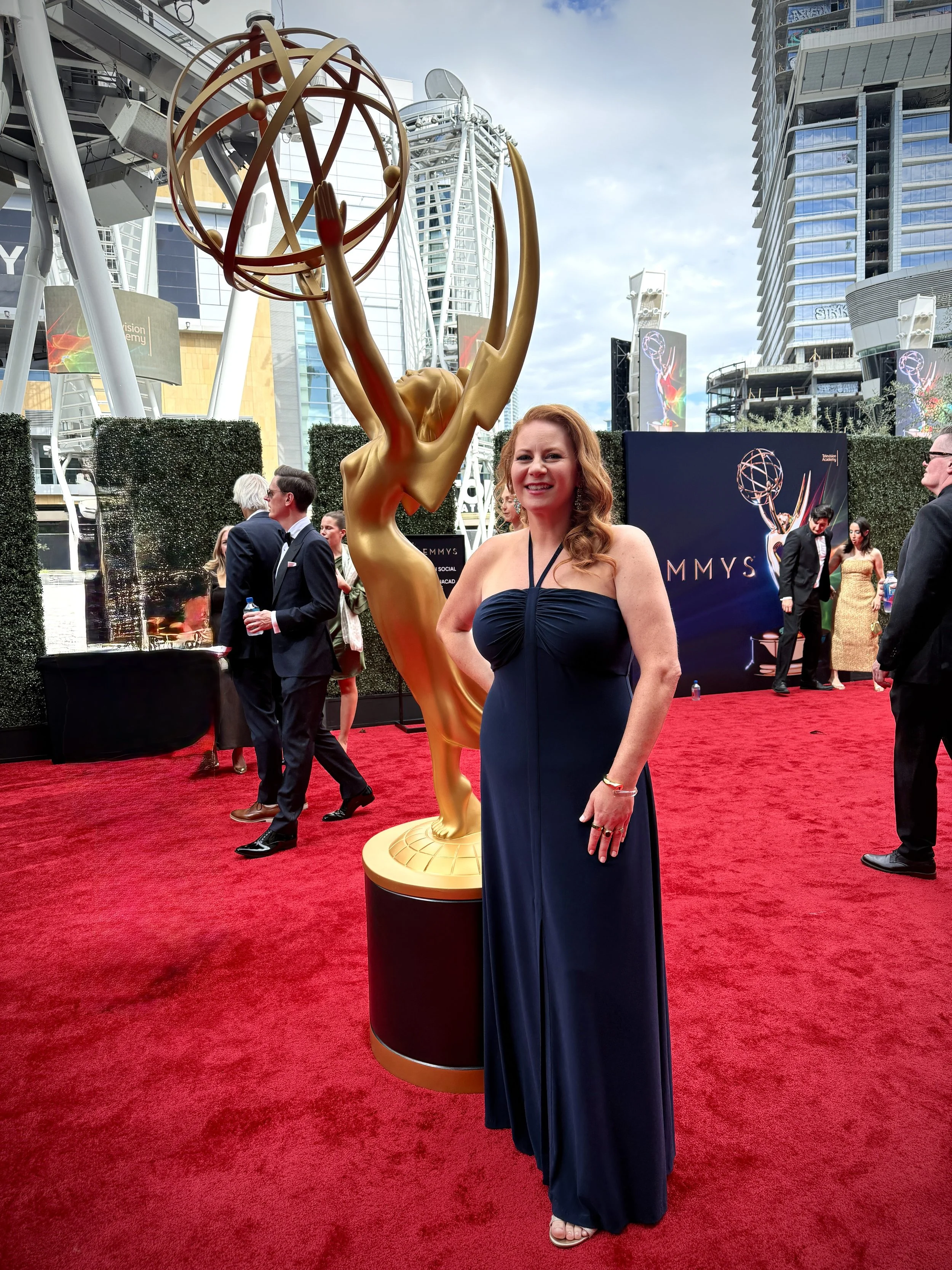 Meredith Kaulfers on the Emmys red carpet in navy