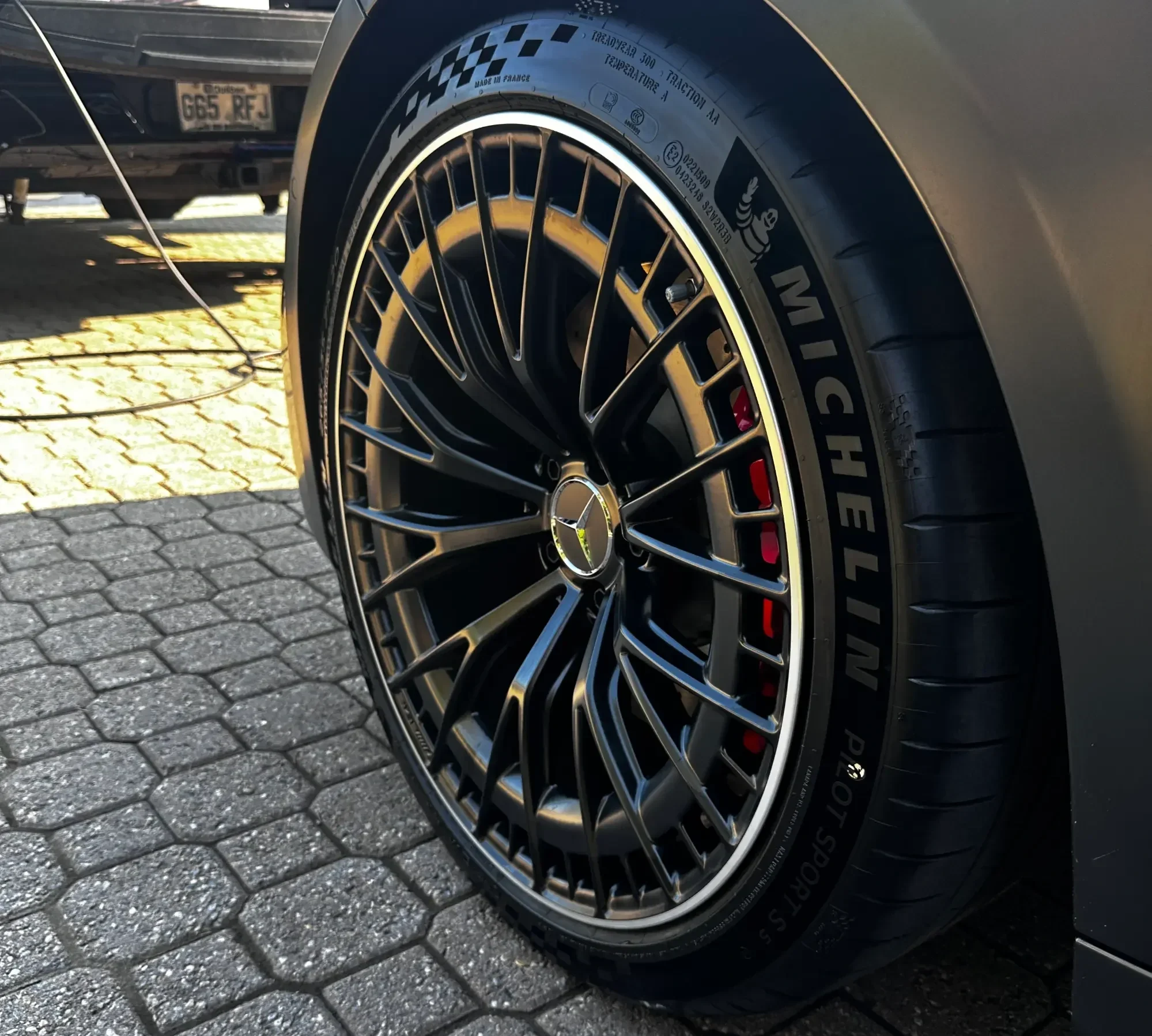 Close-up of a Mercedes-Benz car wheel