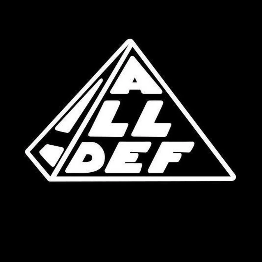 Black and white logo with the words "ALL DEF" inside a stylized triangular shape.