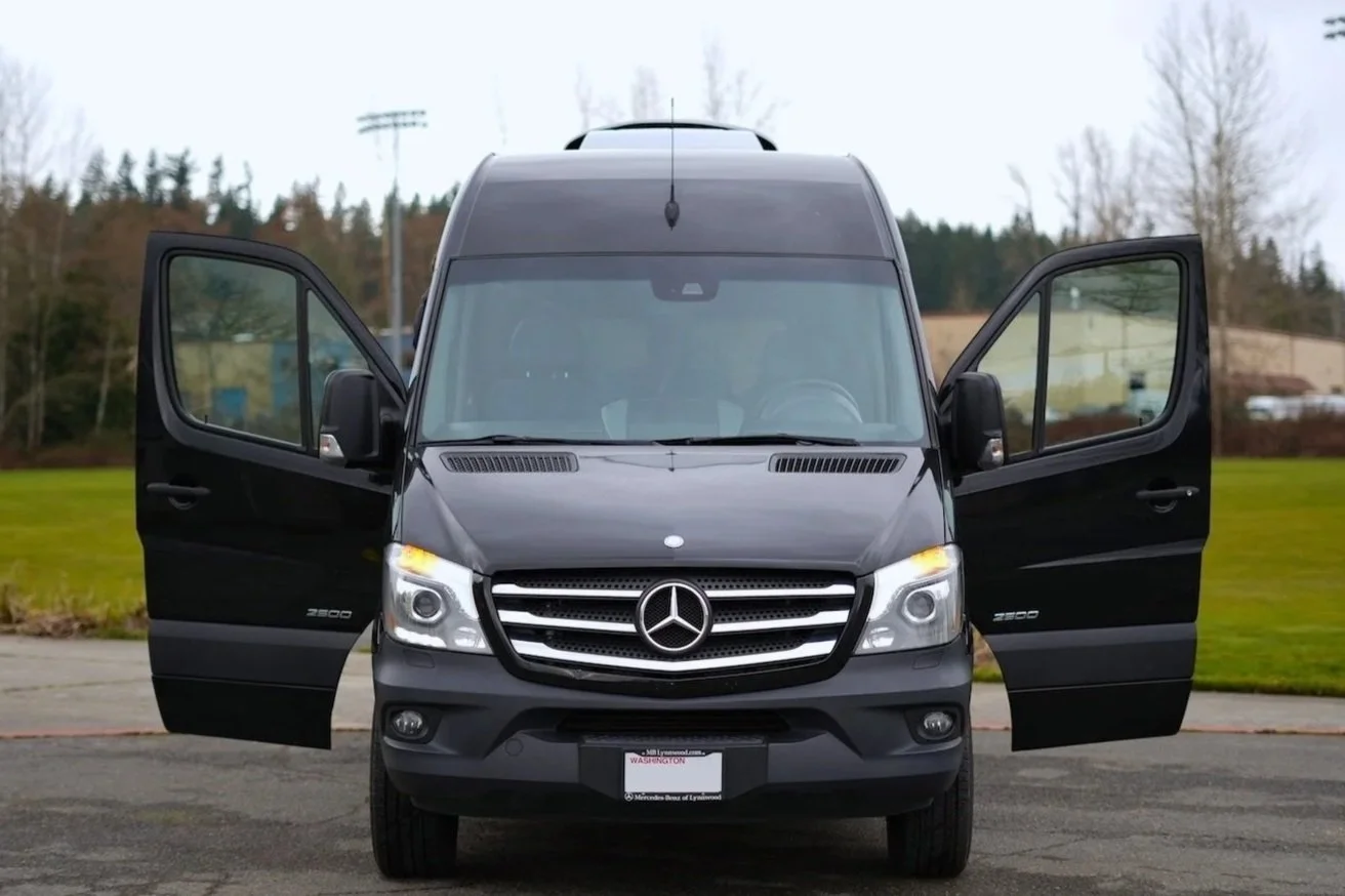 front view of mercedes sprinter with doors open