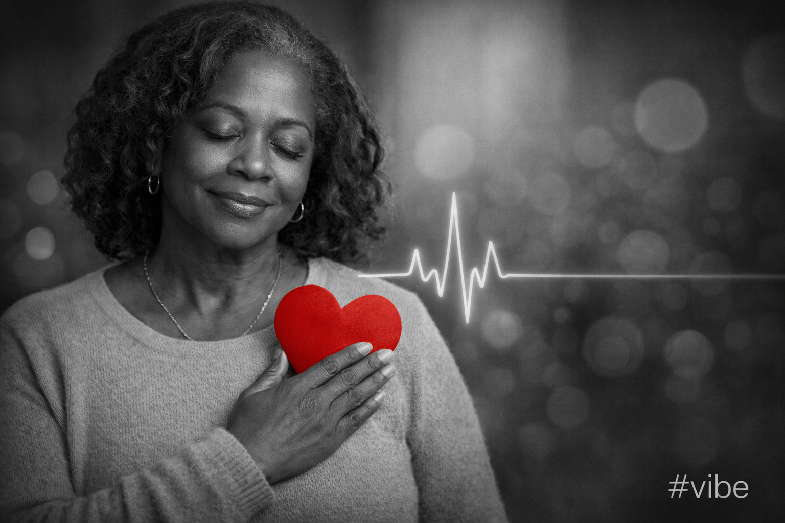 Image of woman holding a heart with EKG strip woman's heart health
