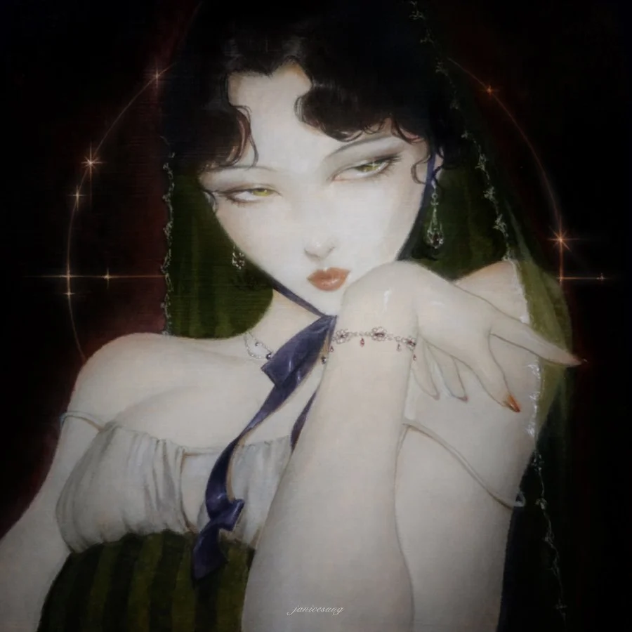 Fantasy oil portrait painting by artist Janice Sung of a Fortuneteller. baroque inspired