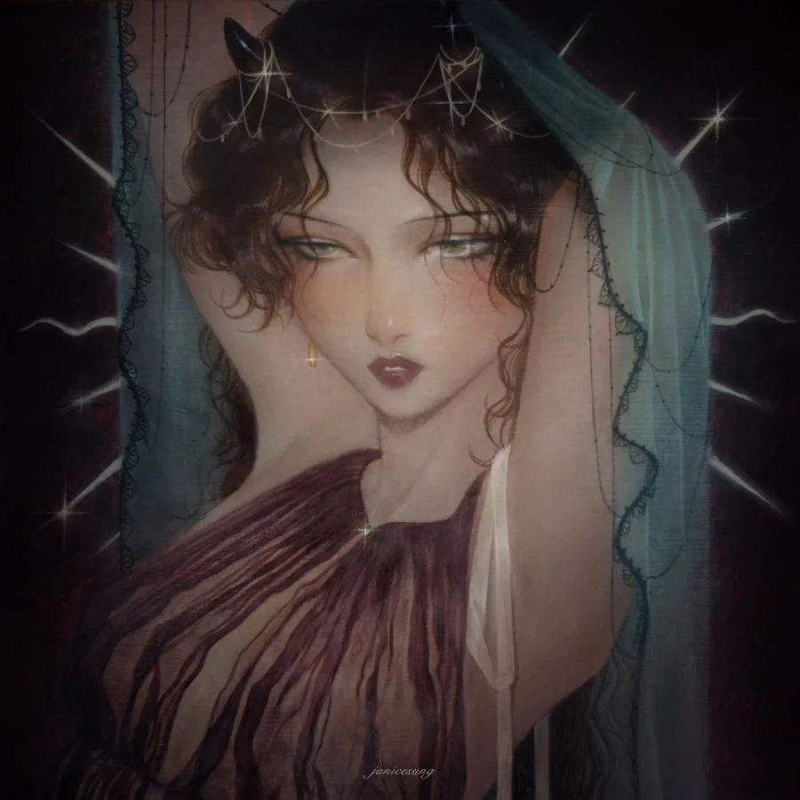 Fantasy oil portrait painting by artist Janice Sung of a alchemist. baroque inspired