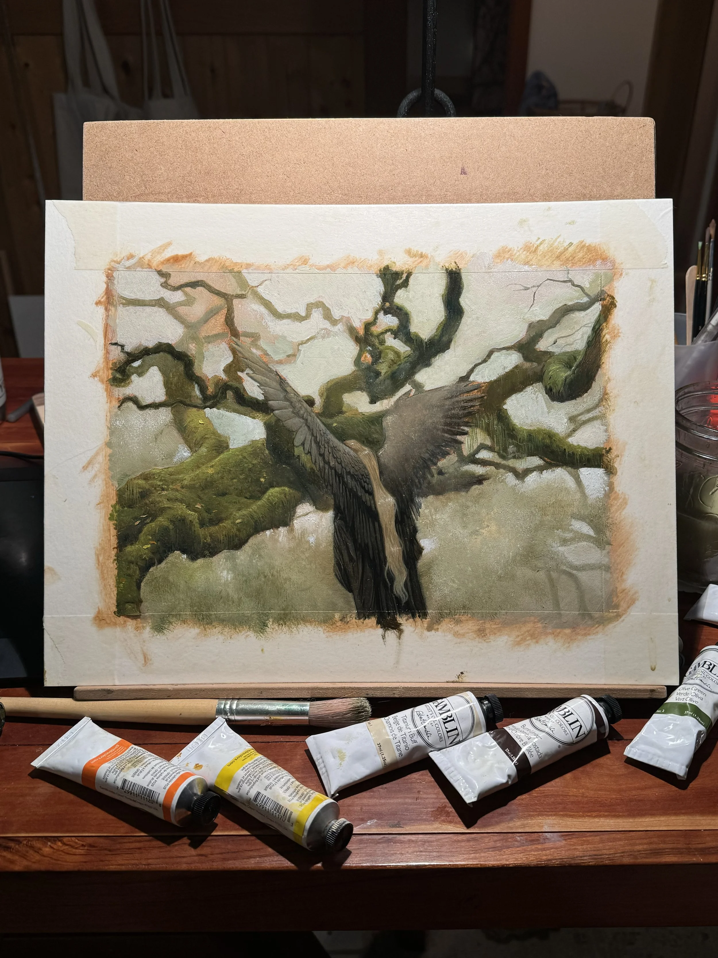 Janice Sung painting raventhorn in her studio