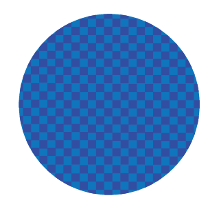 Blue checkered pattern inside a circle with a black background.