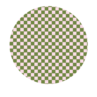 Checkerboard pattern in a circular shape with alternating light and dark squares.