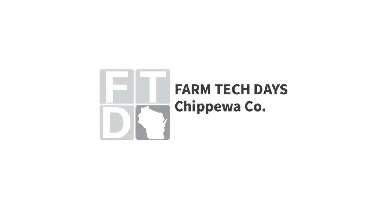 Logo for Farm Tech Days Chippewa County featuring the letters FT and D, a map of Wisconsin, and text for Farm Tech Days.