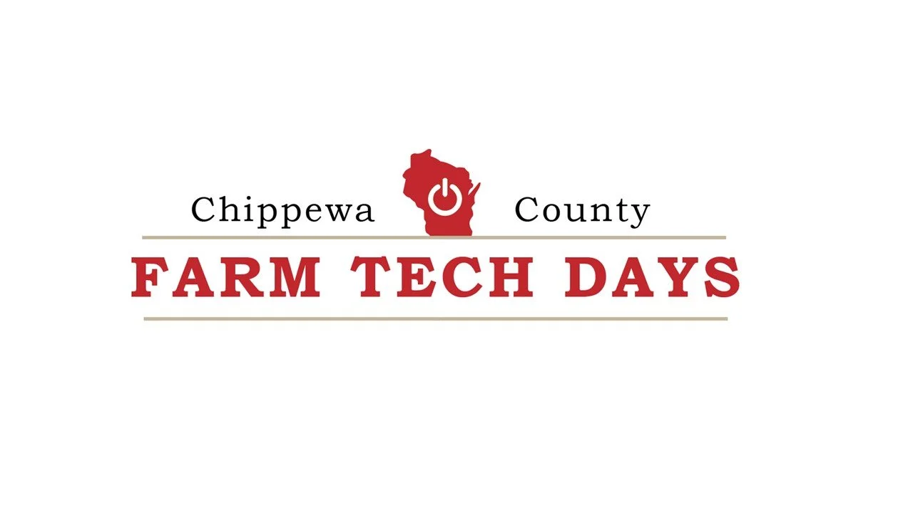 Graphic logo for Chippewa County Farm Tech Days featuring a red outline of Wisconsin with a power button symbol in the center.