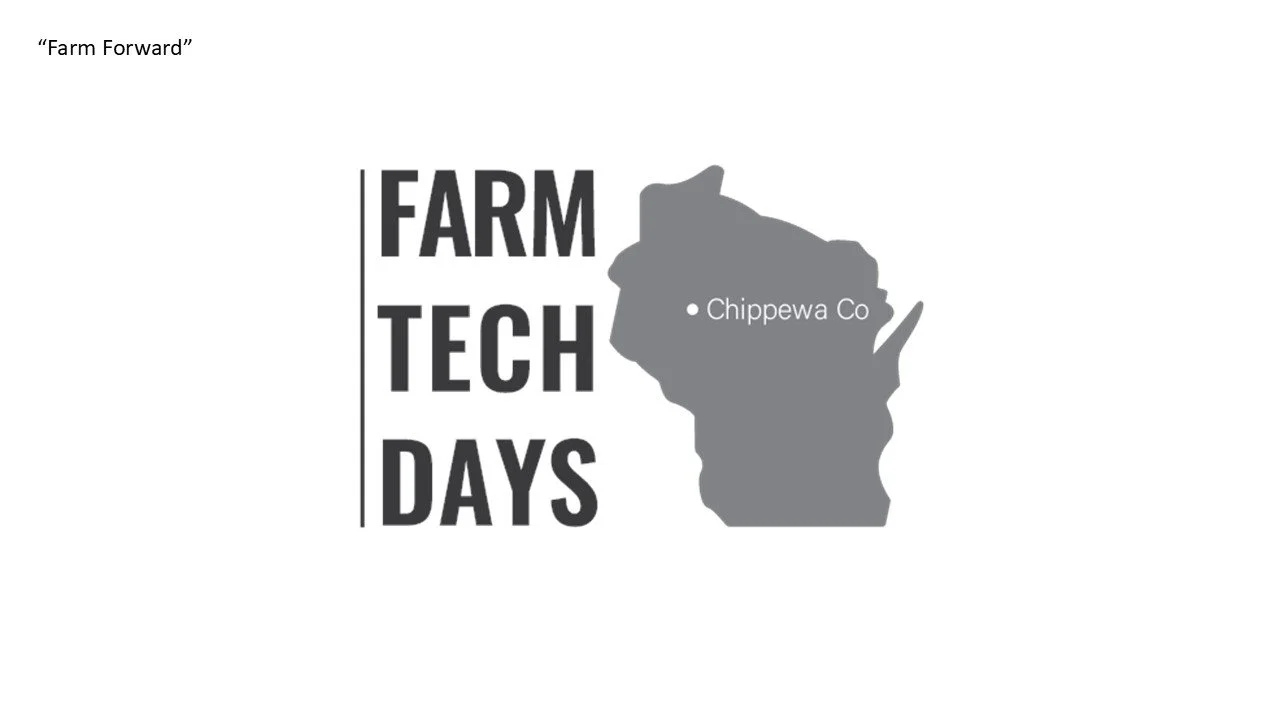 Logo for 'Farm Tech Days' featuring a gray silhouette map of Wisconsin with 'Chippewa Co' labeled and black text to the left.