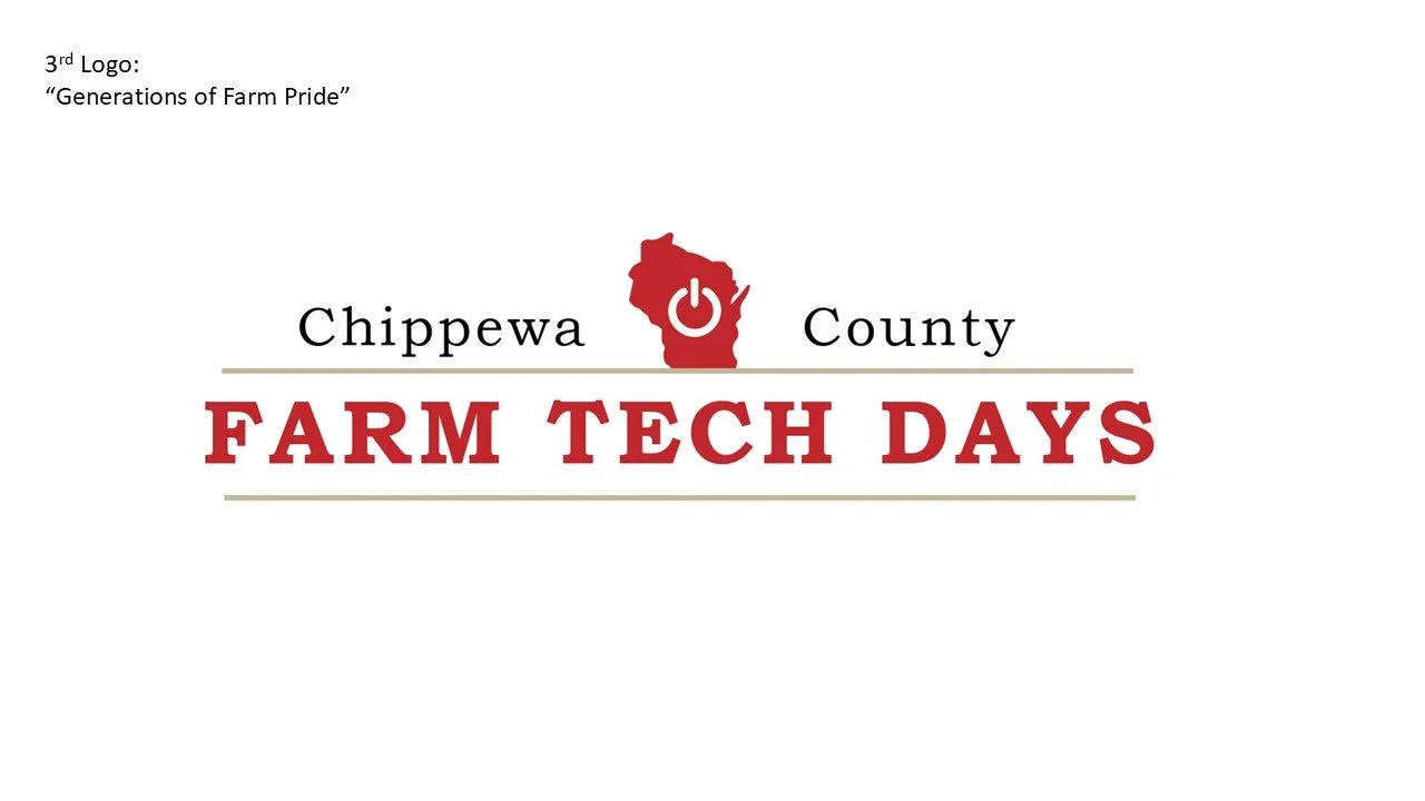 Logo for Chippewa County Farm Tech Days featuring a red outline of Wisconsin with a white power symbol in the center, flanked by 'Chippewa' on the left and 'County' on the right, with 'FARM TECH DAYS' in bold red letters below.