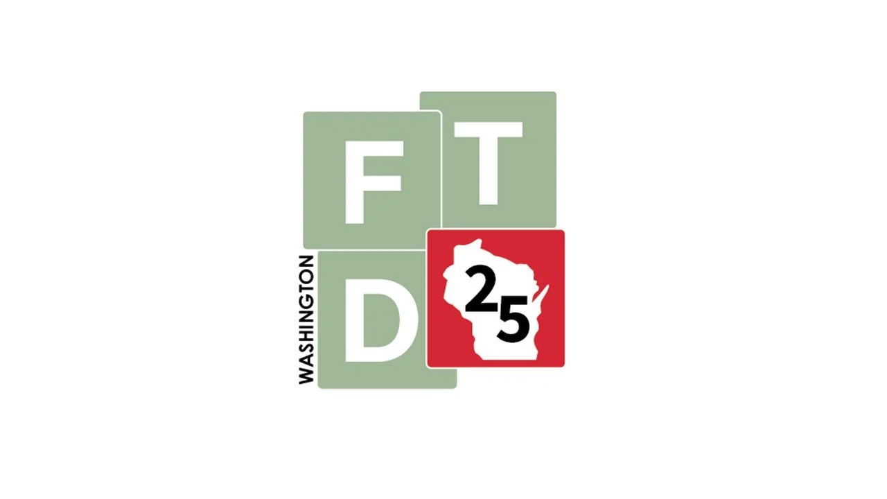 Logo of the Washington State Department of Transportation, featuring green tiles with white letters F, T, D, and a red square with the outline of Washington State, the number 25, and the word 'Washington'.