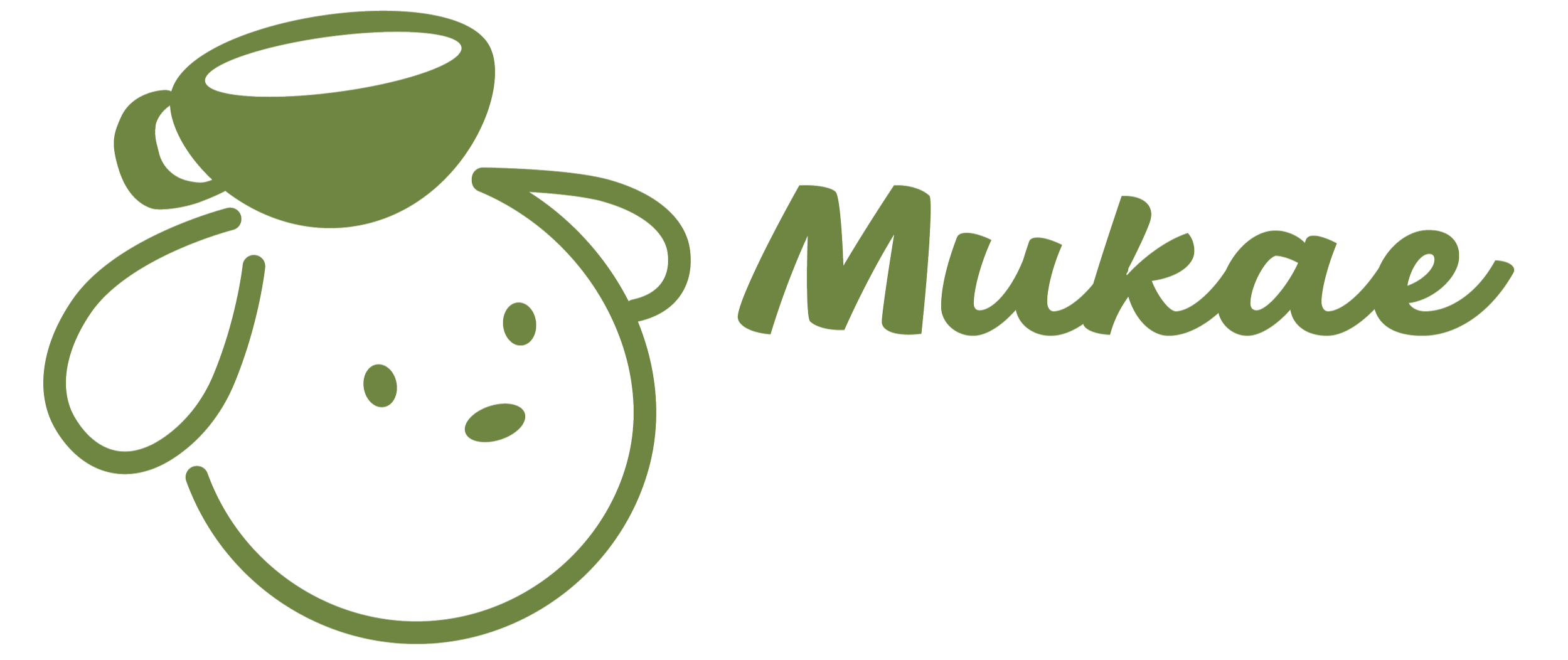 Simple green logo with a bear's face and a coffee cup, and the word 'Muke' in cursive.