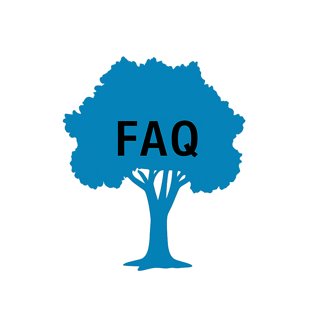 A blue tree with the letters "FAQ" in the center