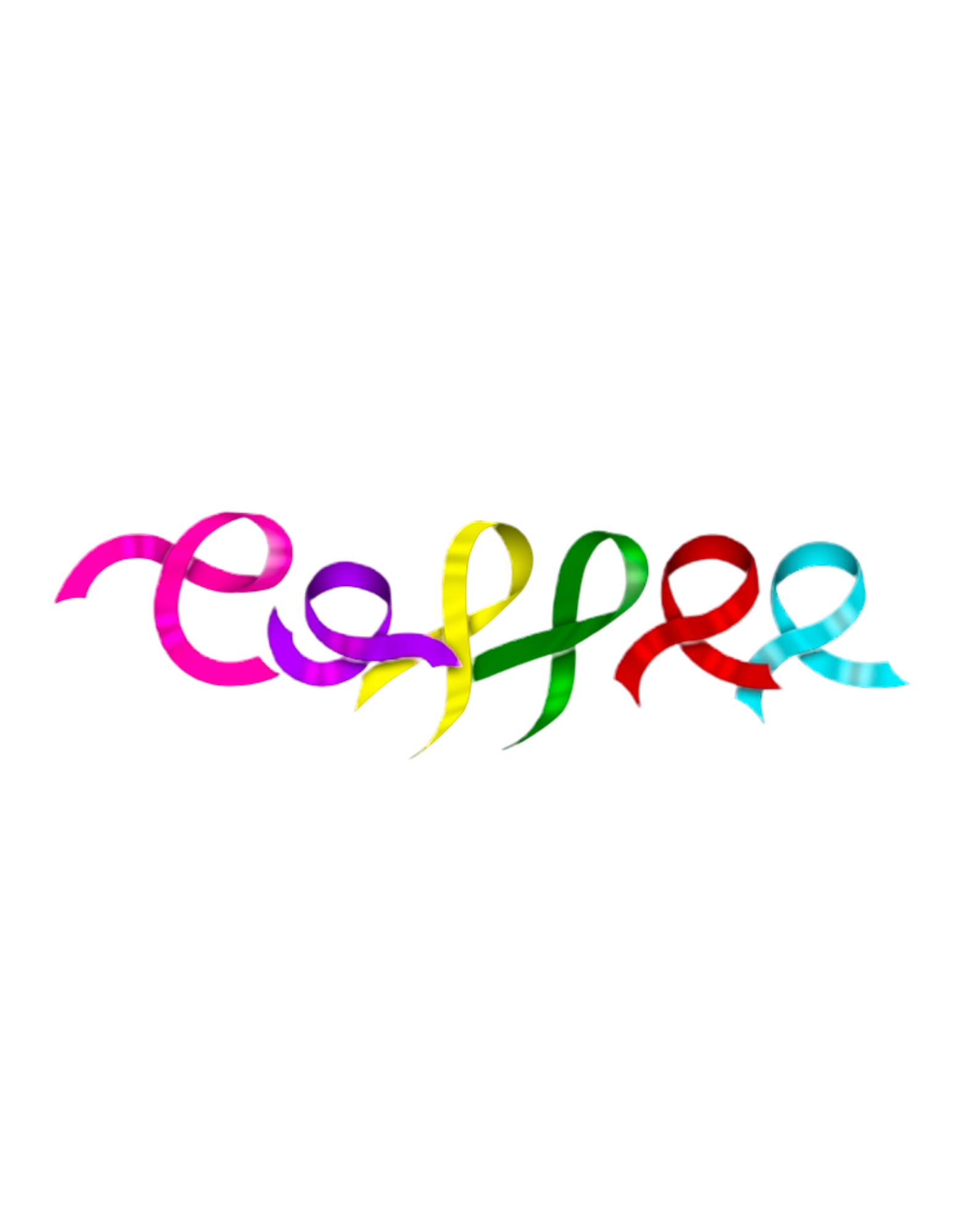 Colorful waving cancer ribbon spelling the word 'happy' on a black background.