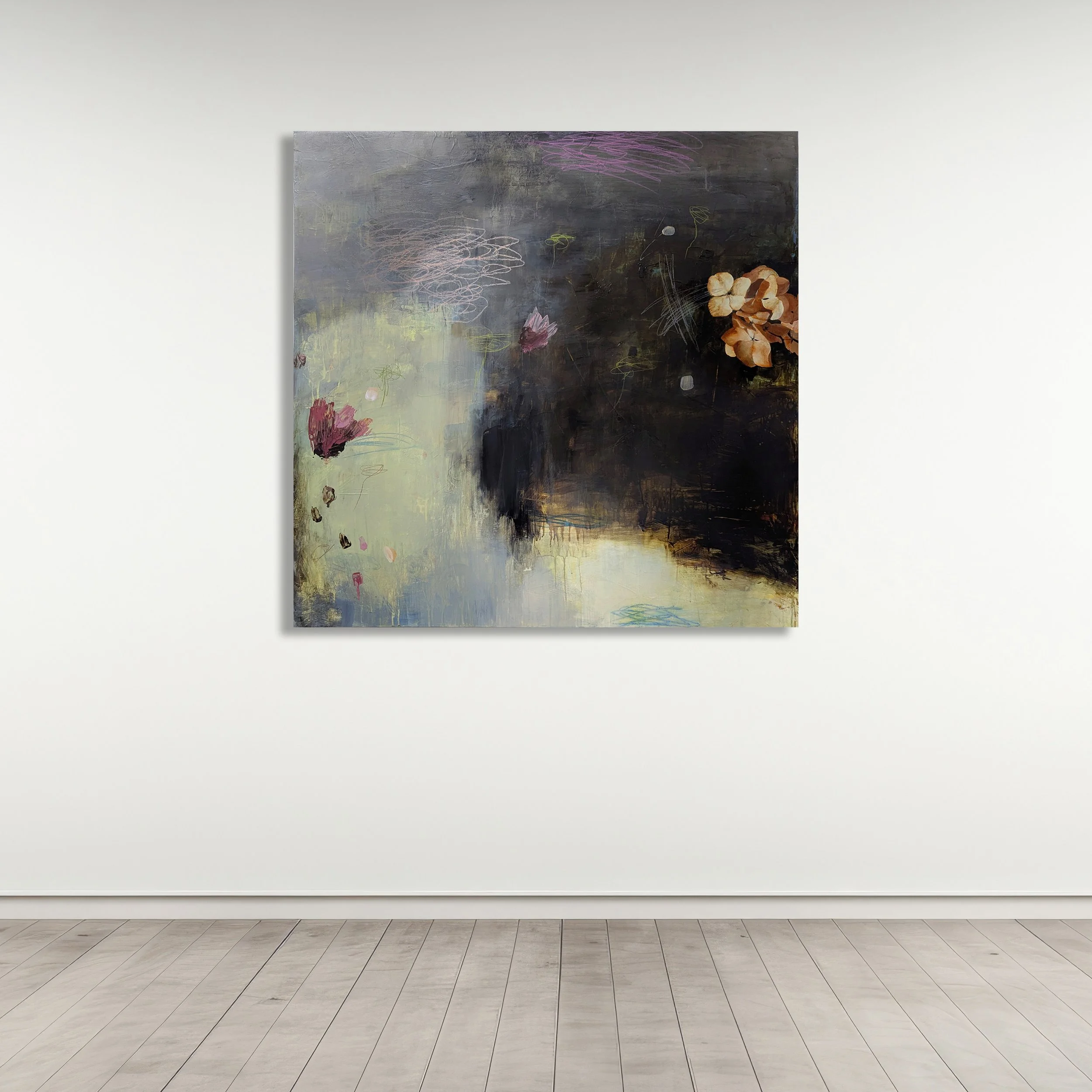 CONCURRENT

 

 Acrylic, charcoal, pencil, crayon, paper on panel 40" X 40" SOLD