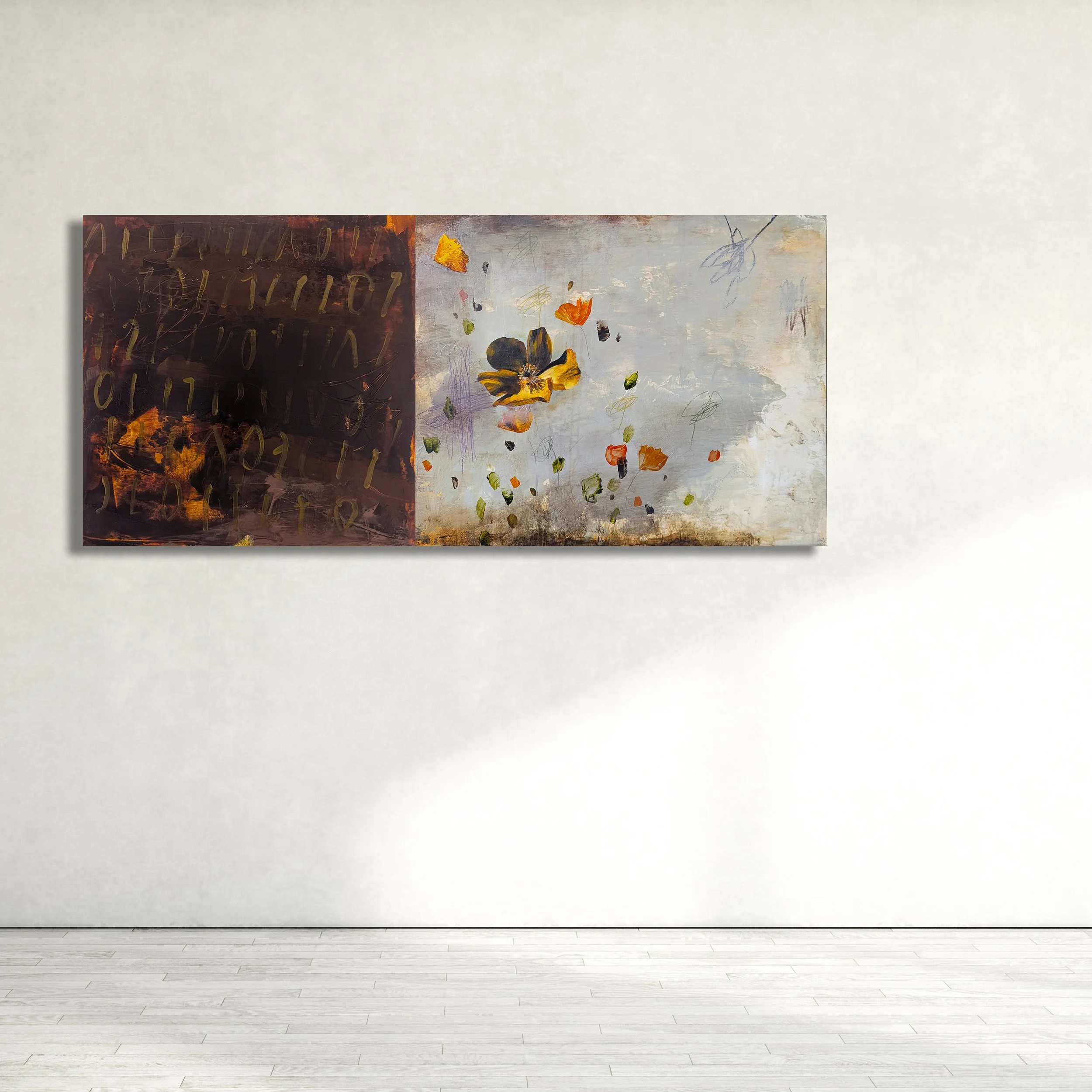 UTTER

 

 Acrylic, charcoal, pencil, crayon, paper on panel 16" x 36"  Available  