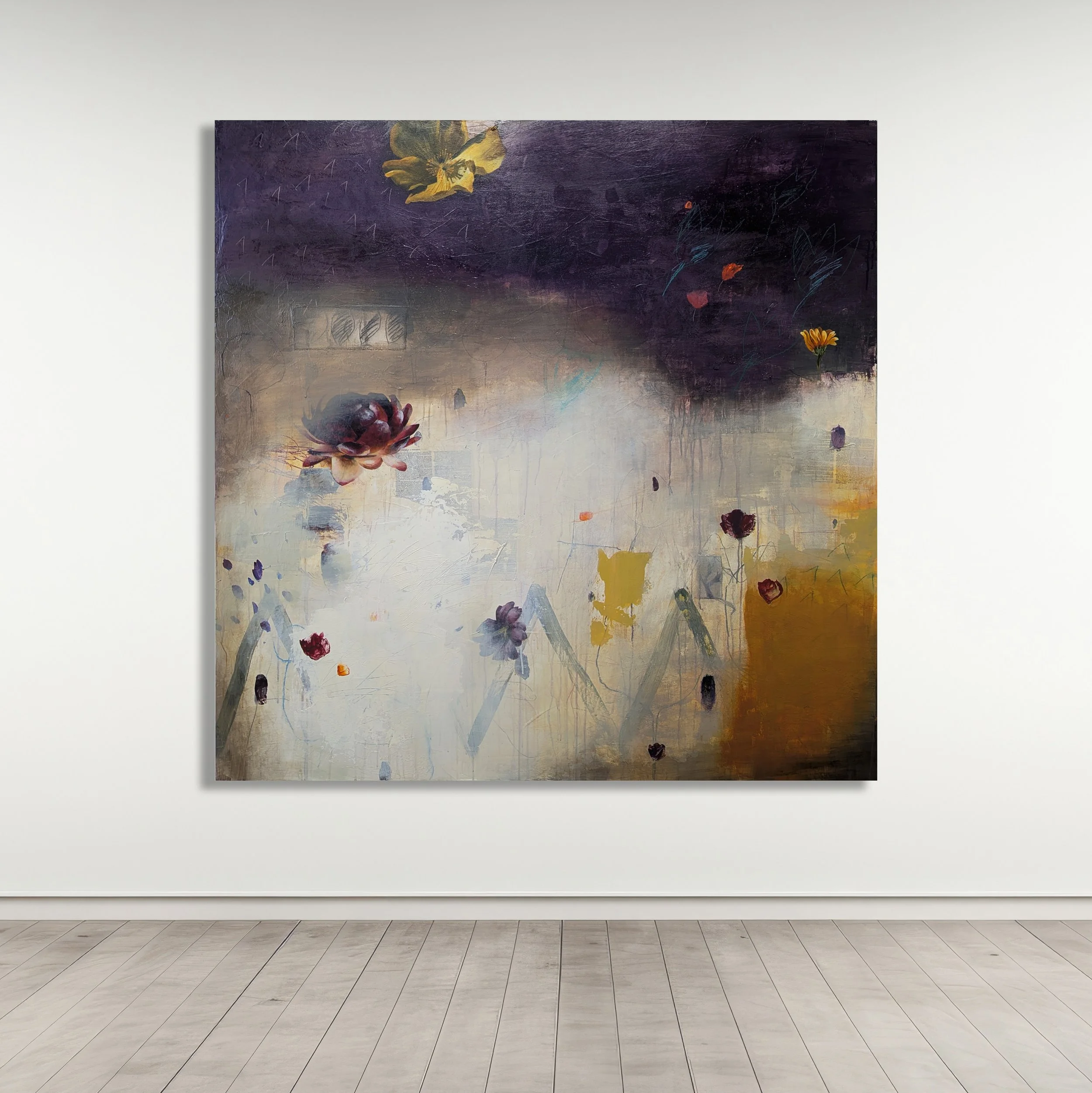 TRANSIENT

 

 Acrylic, charcoal, pencil, crayon, paper on panel 52" X 52"  Available  