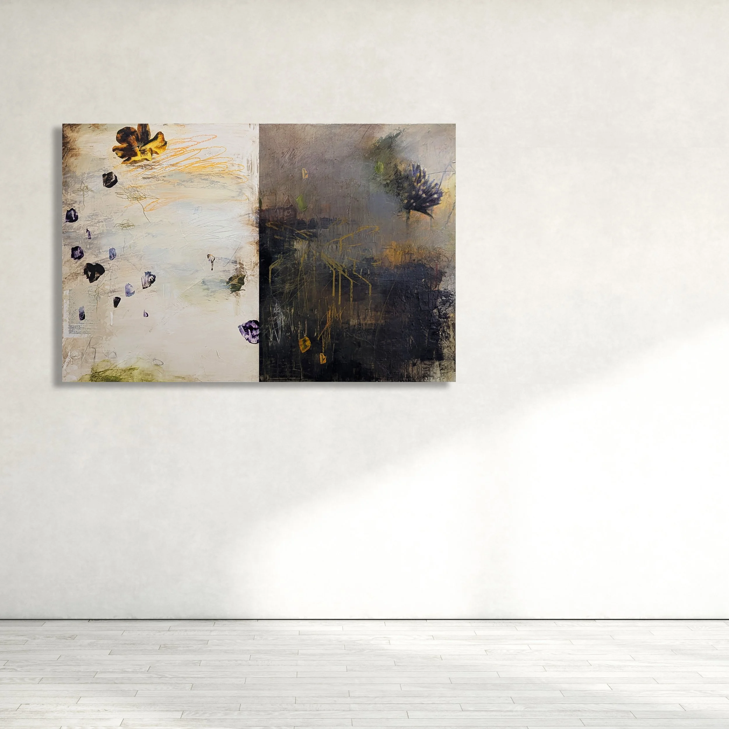 COINCIDENT

 

 Acrylic, charcoal, pencil, crayon, paper on panel 24" X 36"  Available  