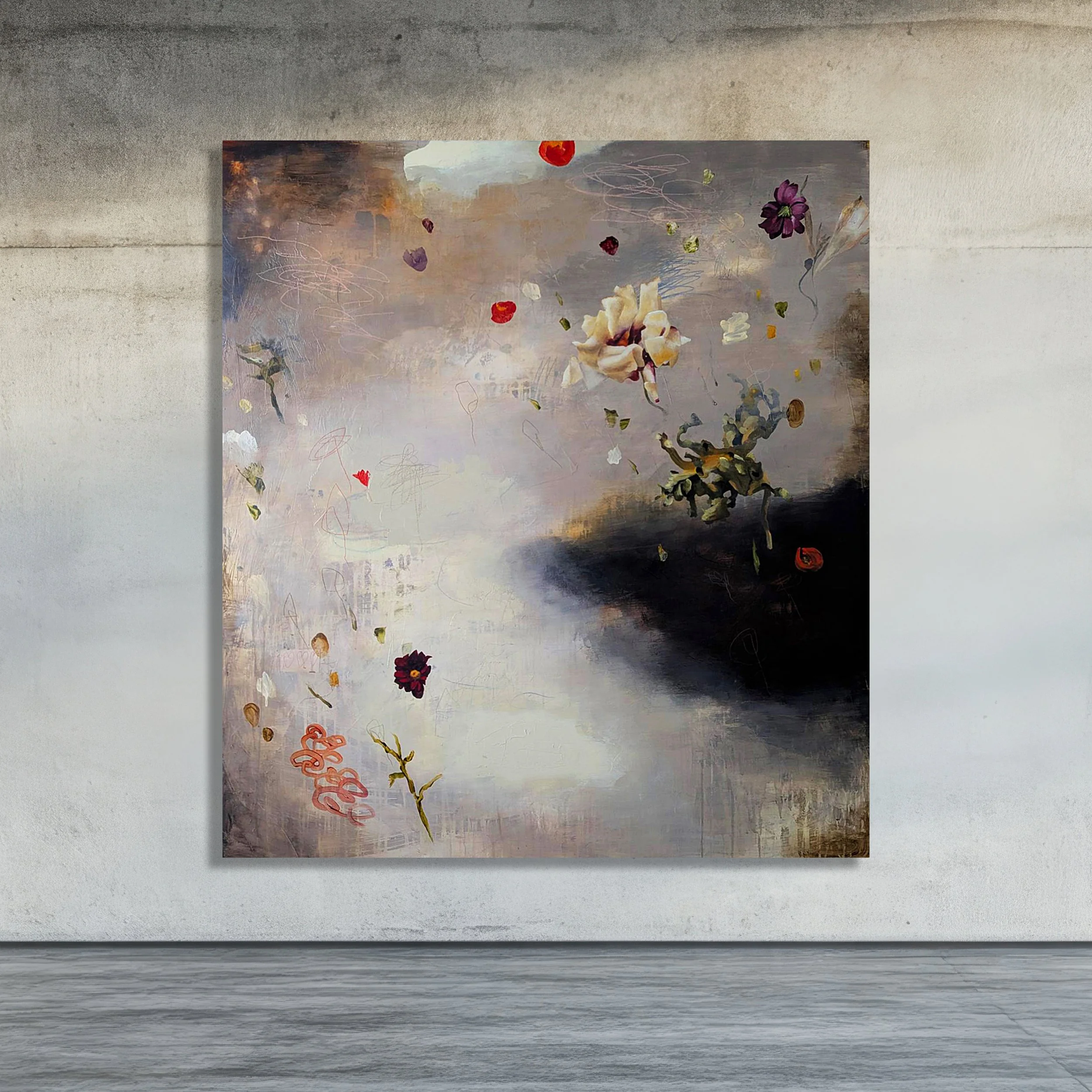 STEMS

 

 Acrylic, charcoal, pencil, crayon, paper on panel 60" x 54" SOLD