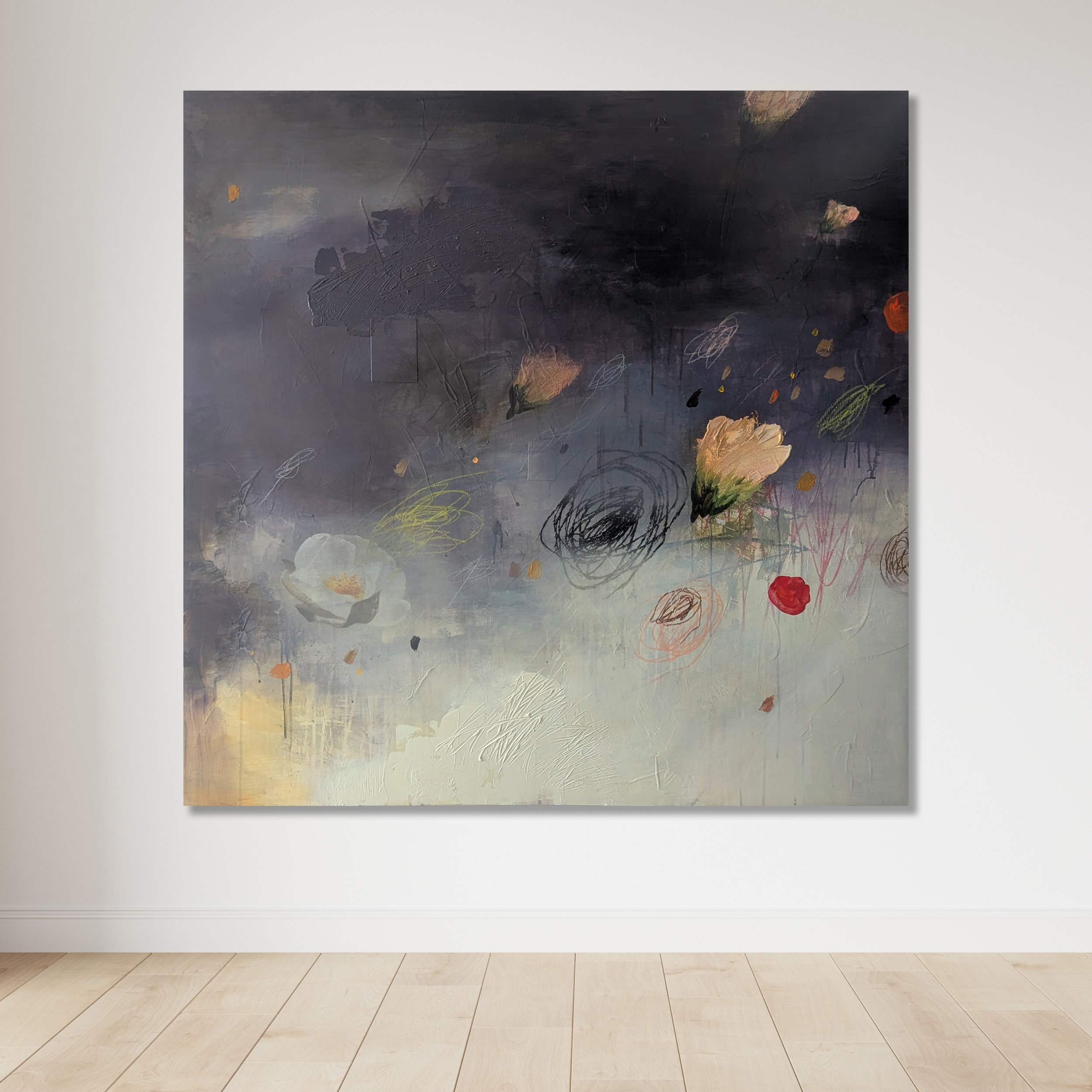 BEYOND

 

 Acrylic, charcoal, pencil, crayon, paper on panel 52" x 52"  Available  