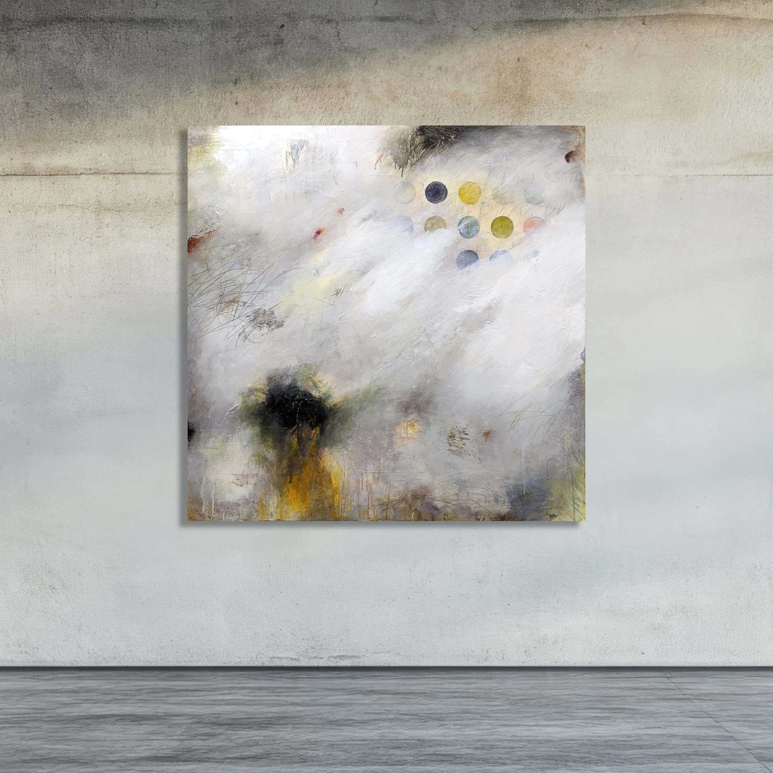 UNDERLYING

 

 Acrylic, charcoal, pencil, crayon, paper on panel 48" x 48" SOLD