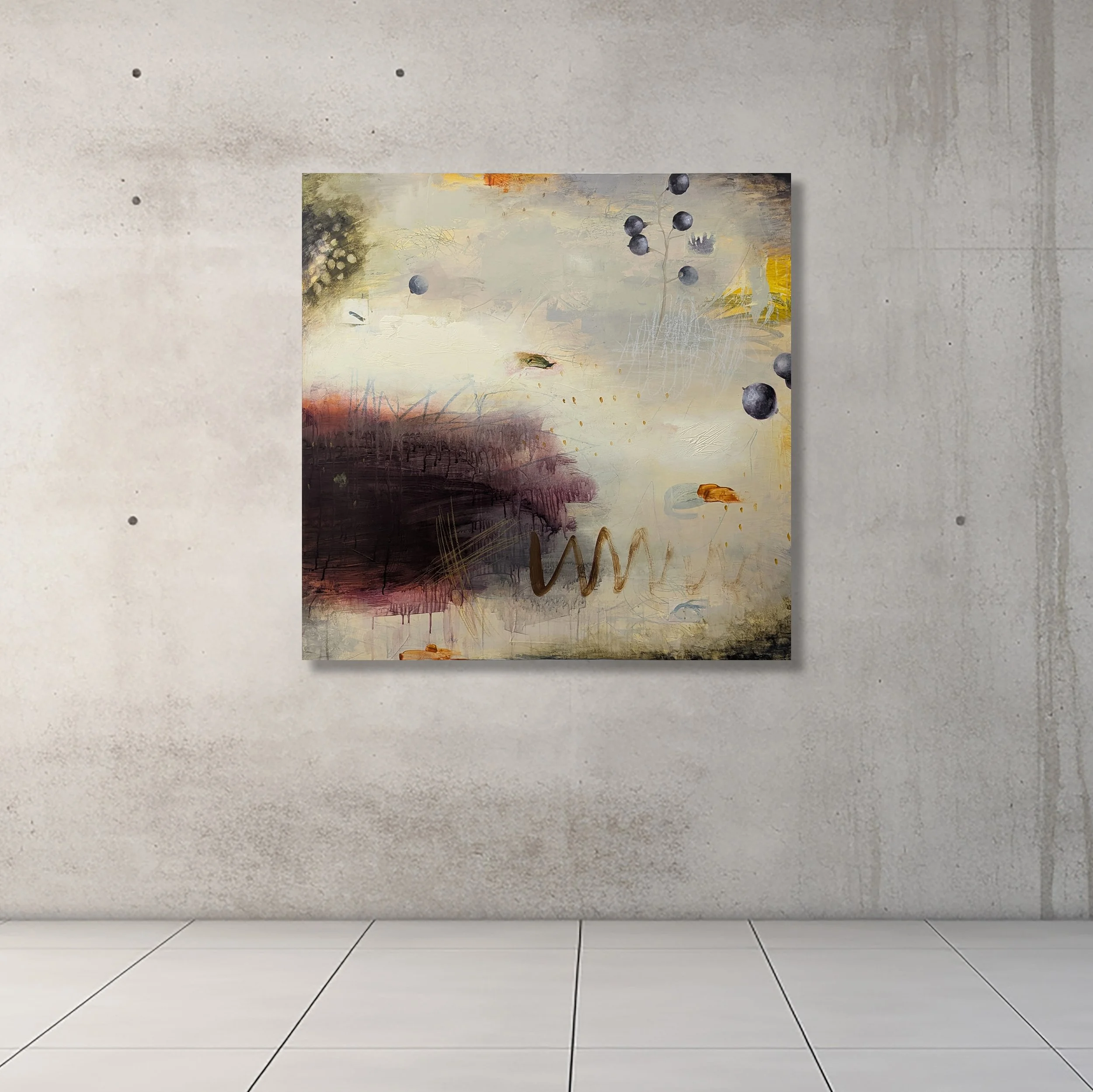 OUTSET

 

 Acrylic, charcoal, pencil, crayon, paper on panel 40" X 40"  Available  