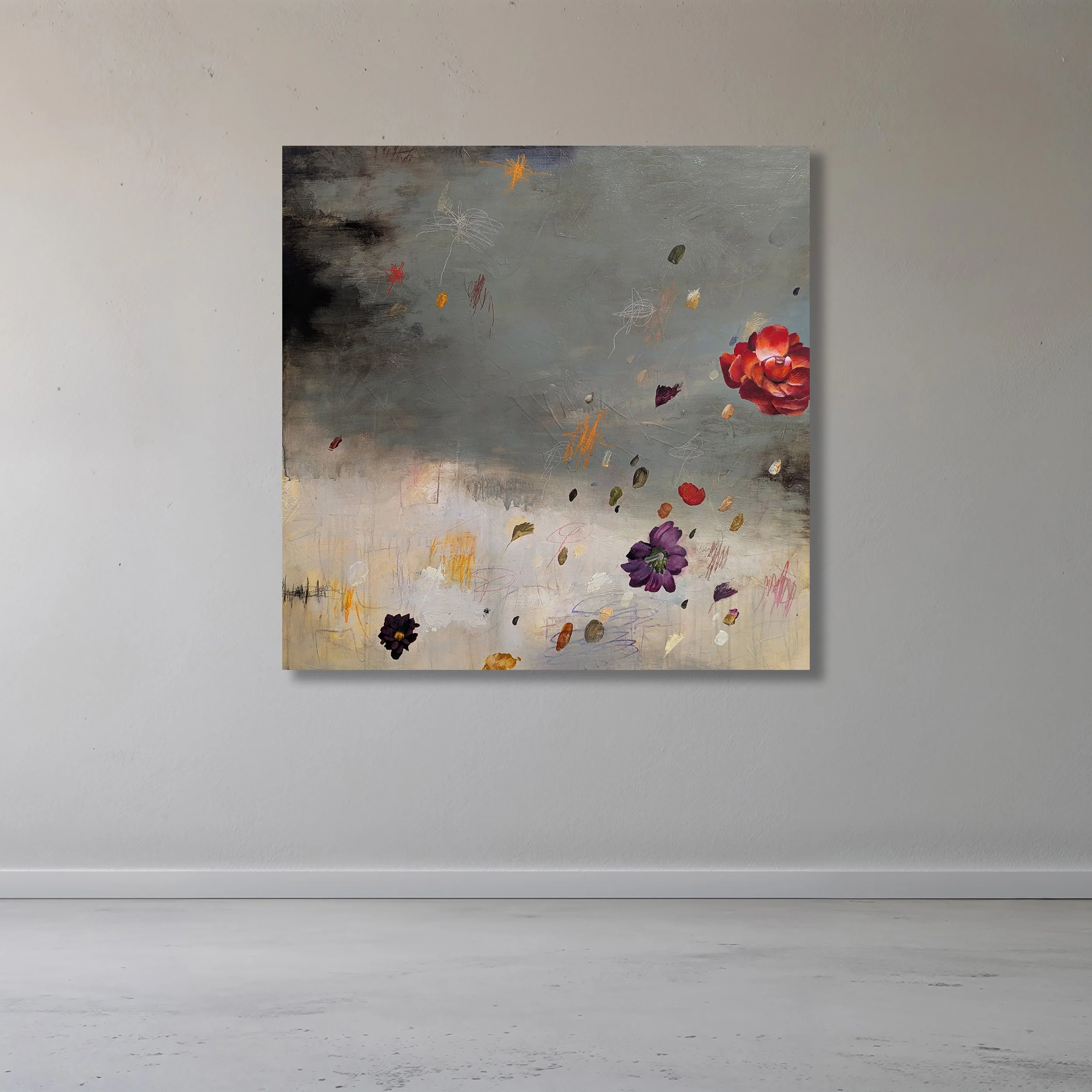 CYCLICAL

 

 Acrylic, charcoal, pencil, crayon, paper on panel 36" x 36" SOLD