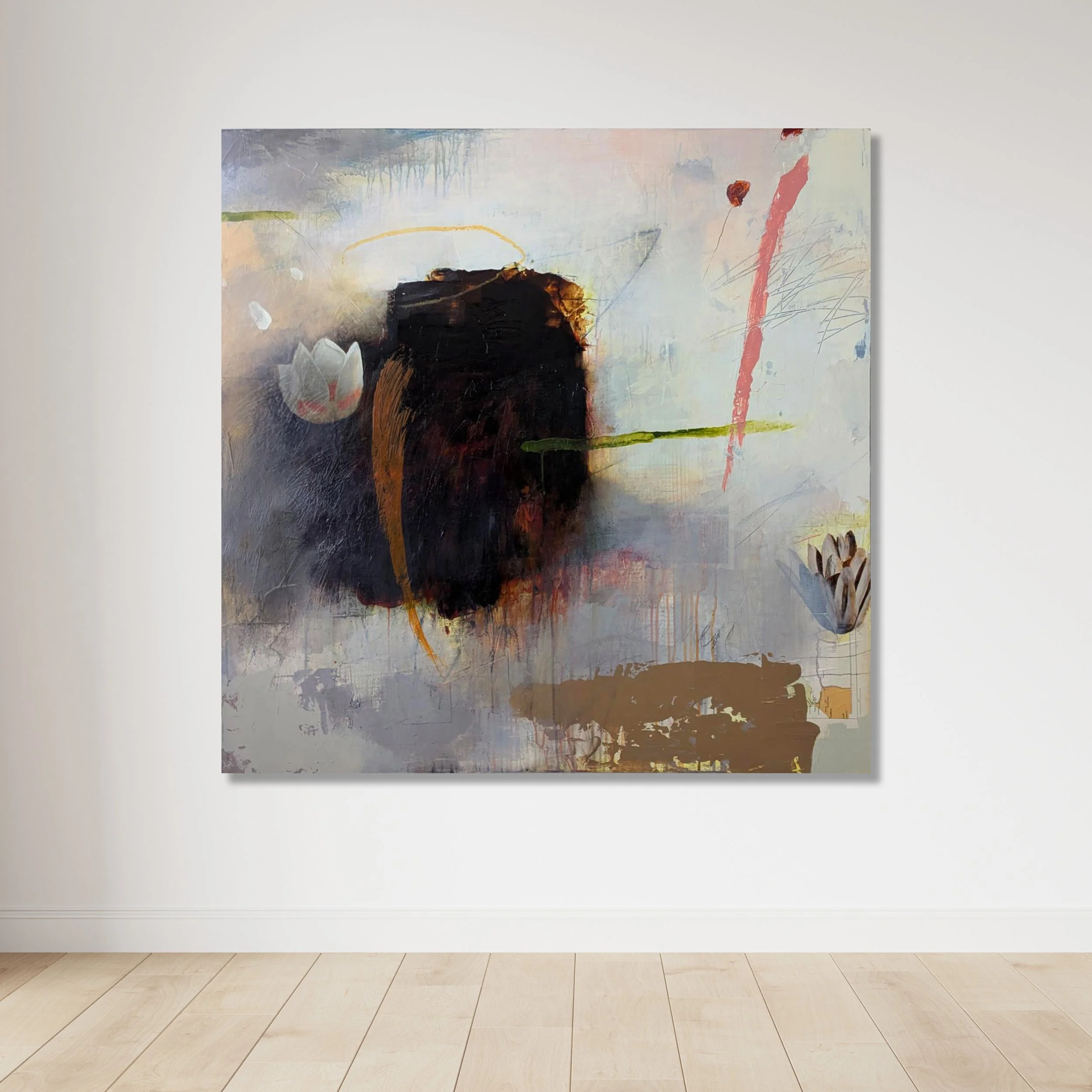 RENEWAL

 

 Acrylic, charcoal, pencil, crayon, paper on panel 52" x 52" SOLD