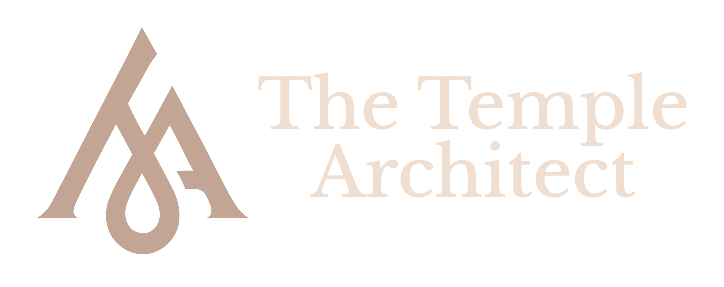 Logo for The Temple Architect, featuring stylized overlapping 'A' and 'T' in beige with the company name in beige text.